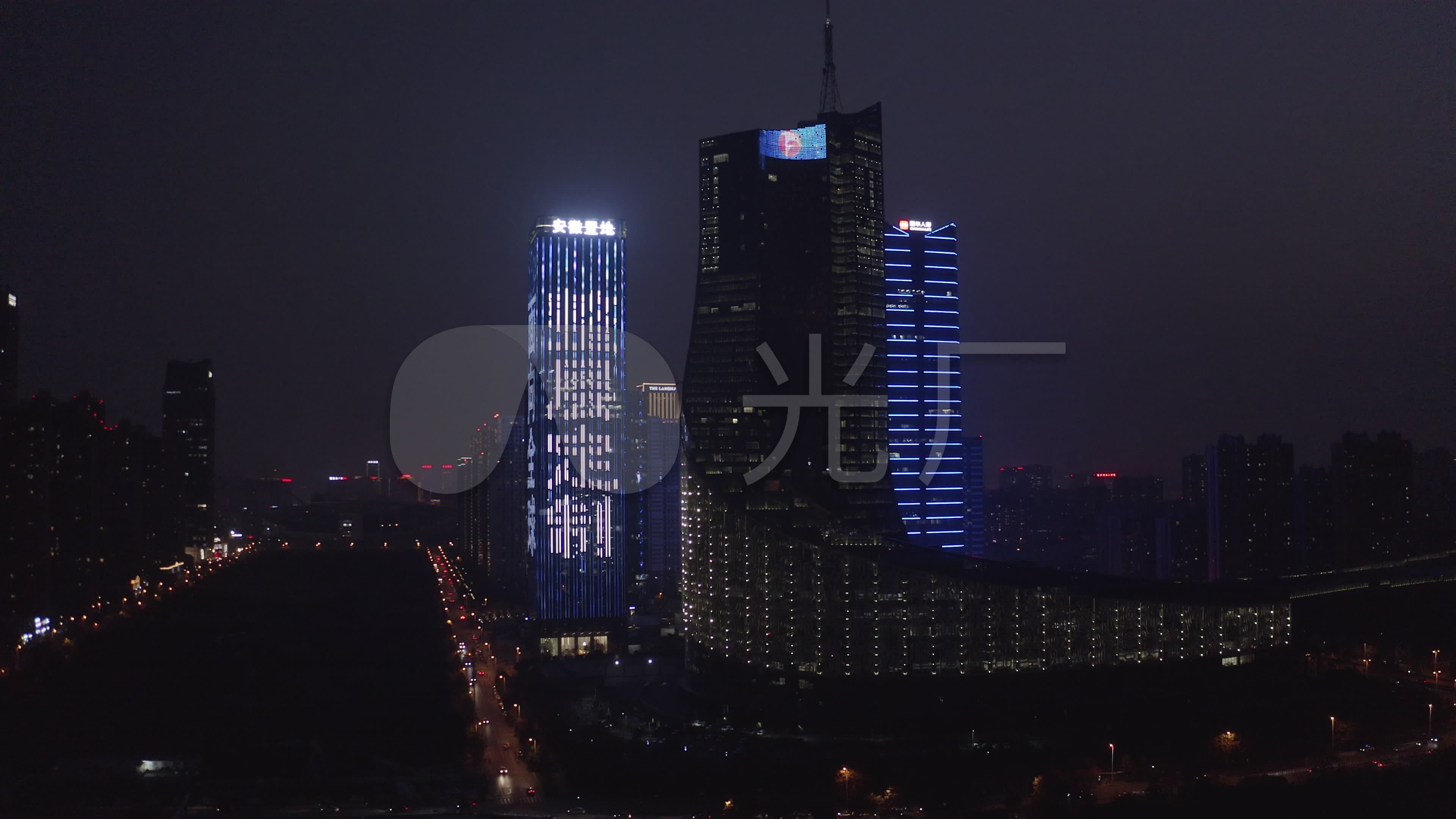 4k-log安徽省电视台夜景航拍_3840x2160_高清视频素材