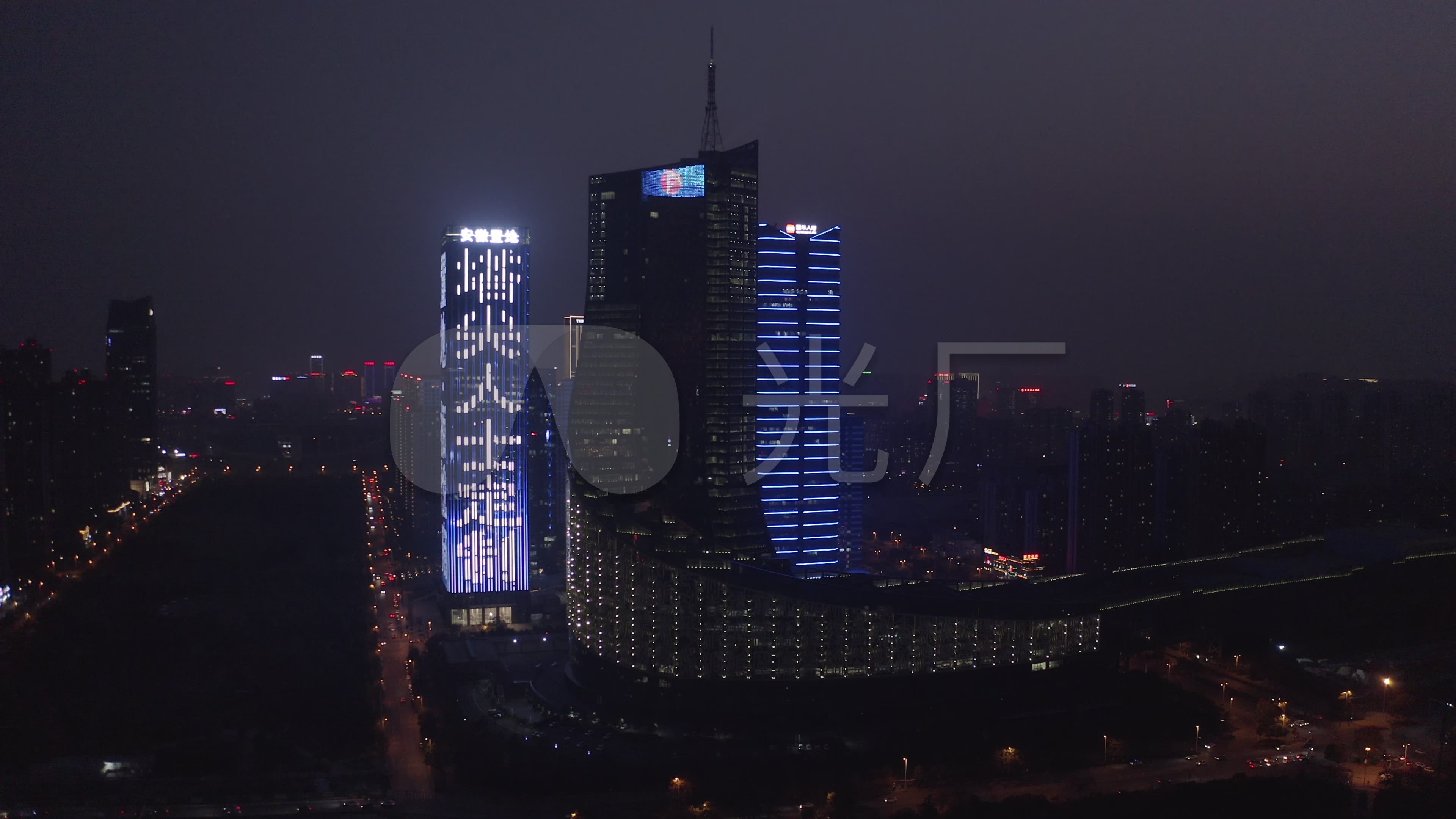 4k-log安徽省电视台夜景航拍_3840x2160_高清视频素材