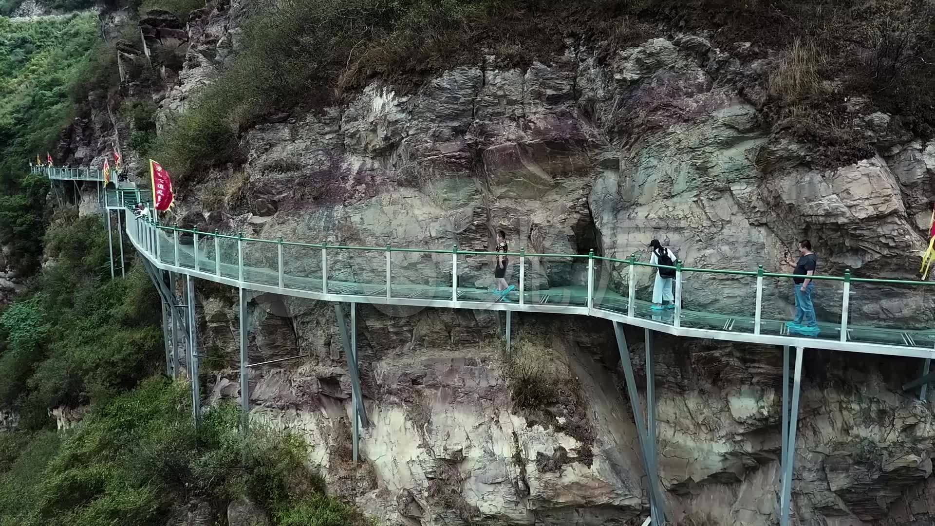 航拍北京门头沟京西古道景区玻璃栈道