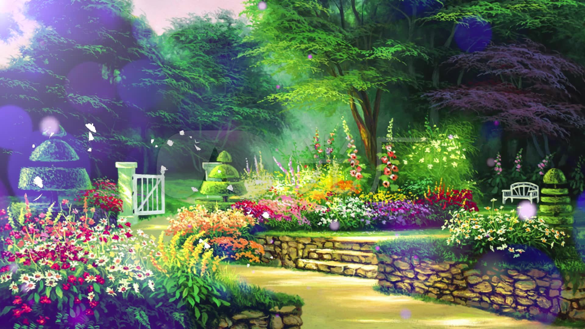 唯美油画花园农庄童话世界舞台背景