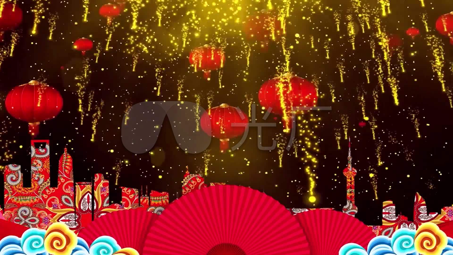 高清春节元宵节挂灯笼烟花燃放唯美喜庆节日_1920x
