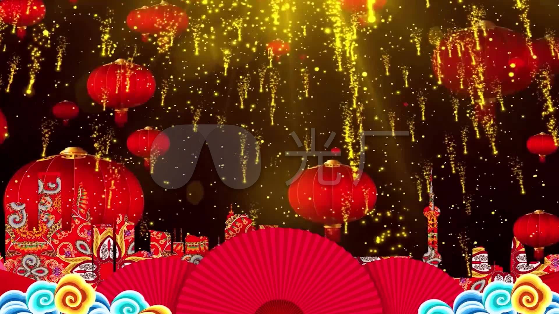 高清春节元宵节挂灯笼烟花燃放唯美喜庆节日_1920x