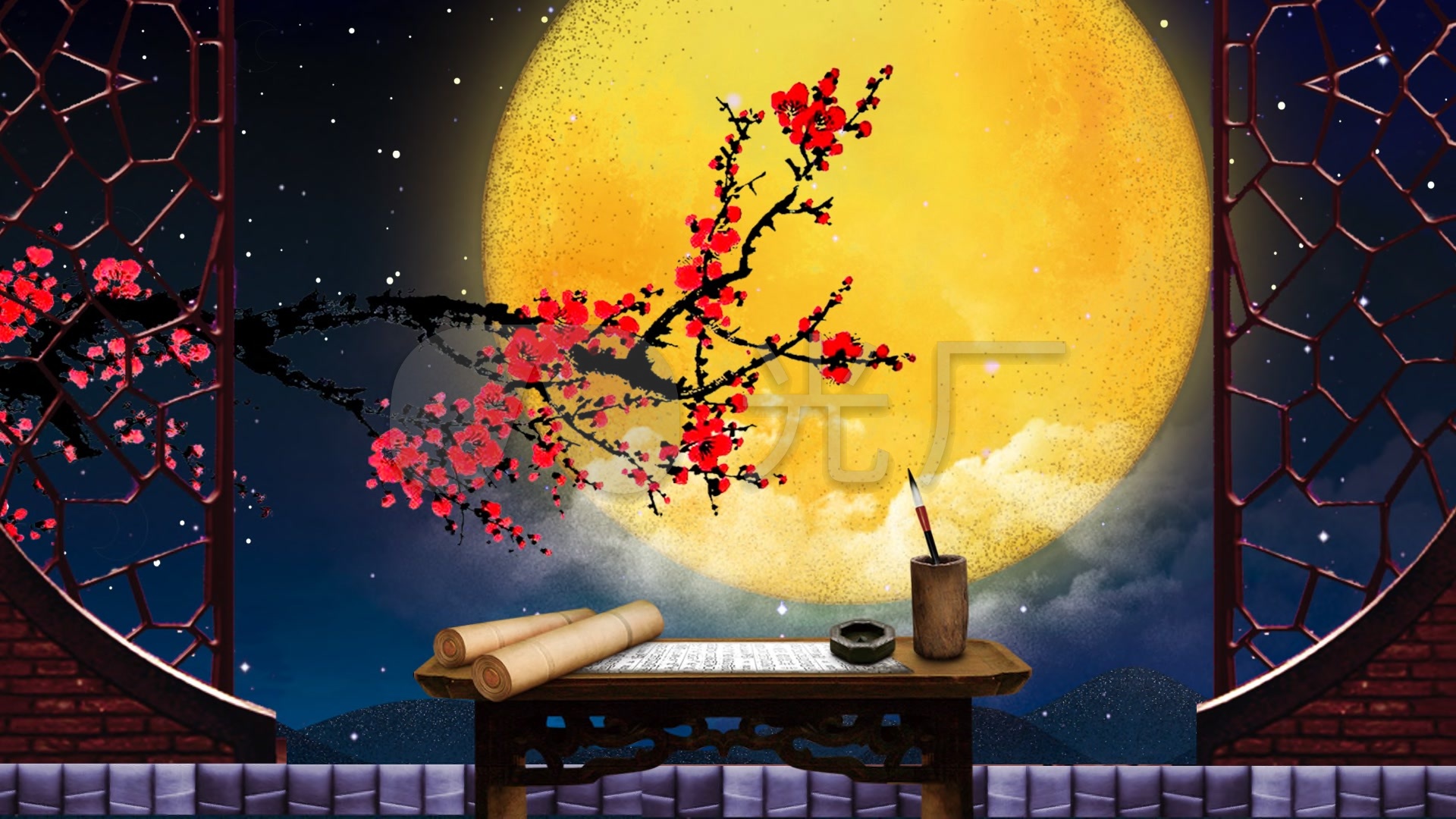 静夜思诗词朗诵舞台背景