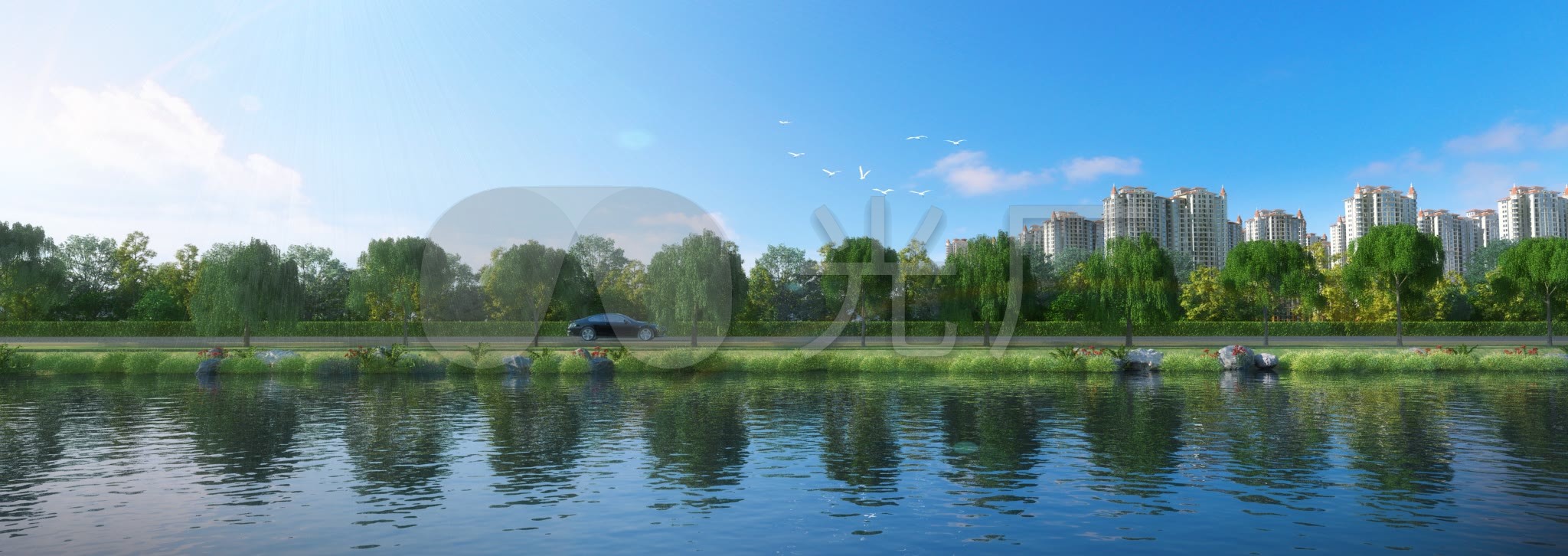公园河岸_2048x726_高清视频素材下载(编号:3221880)_影视包装_vj师网