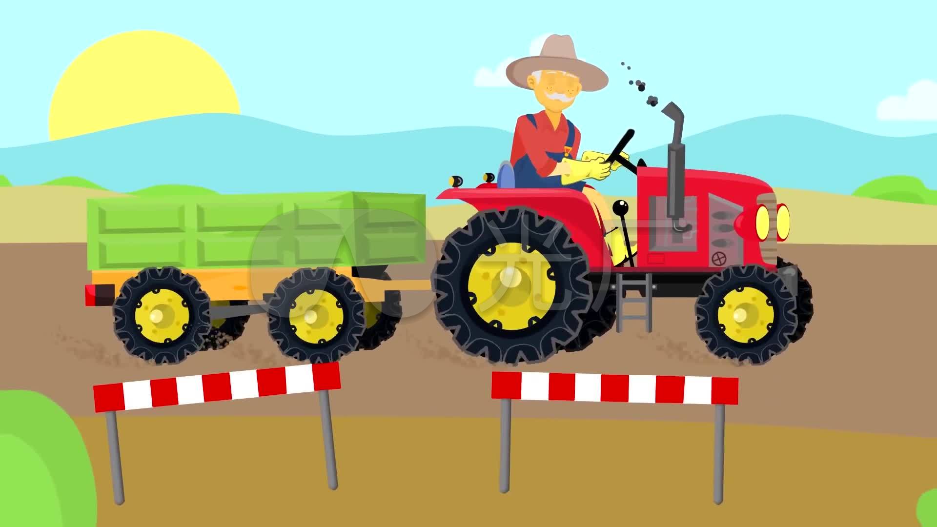 农场果园农用拖拉机视频素材-儿童卡通动画_1920x1080