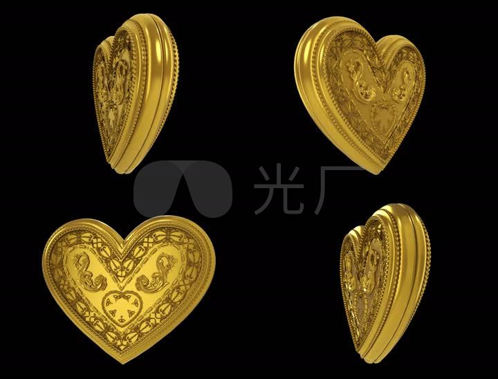 3d旋转金色心形视频