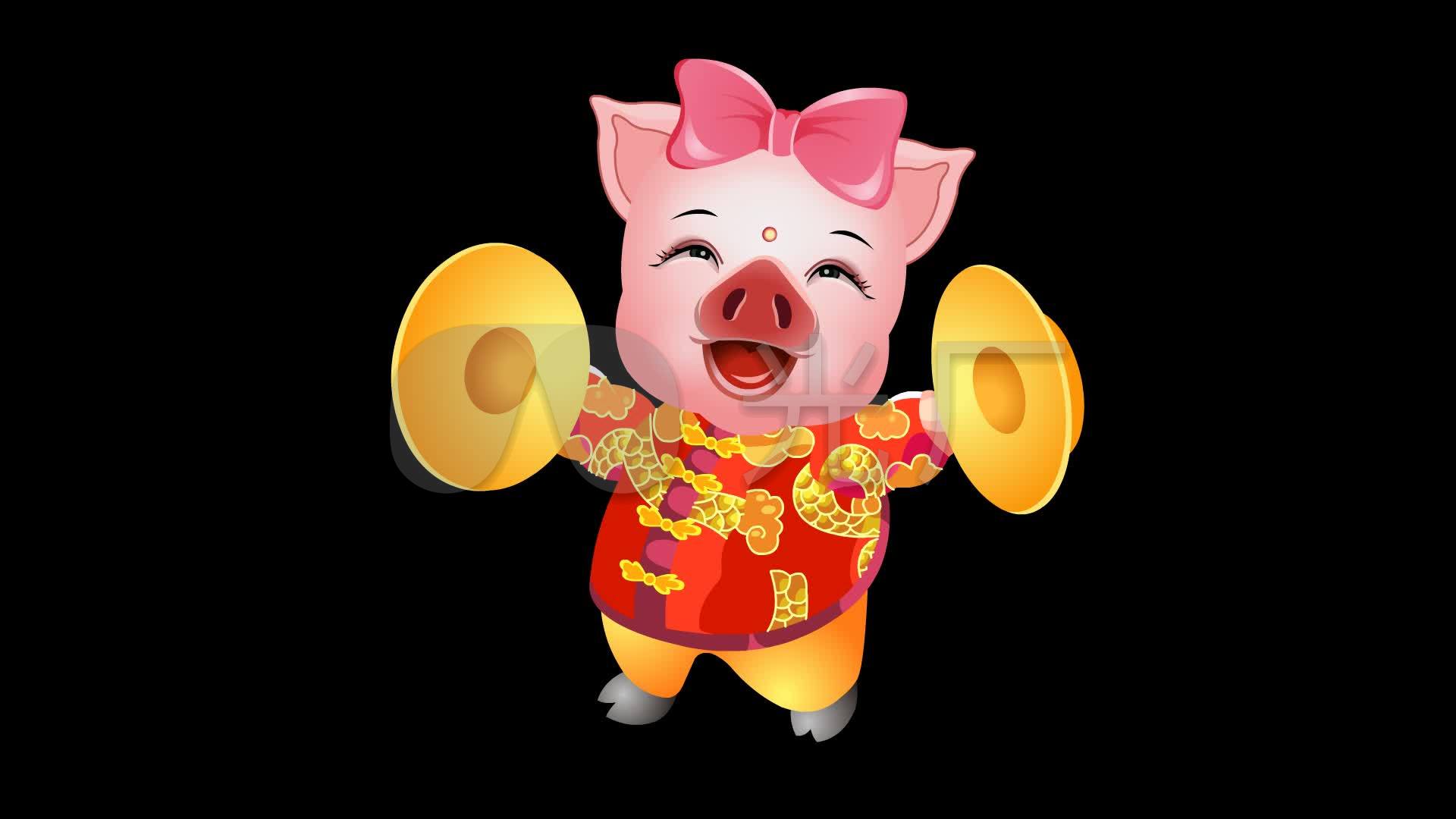 卡通猪敲锣动画