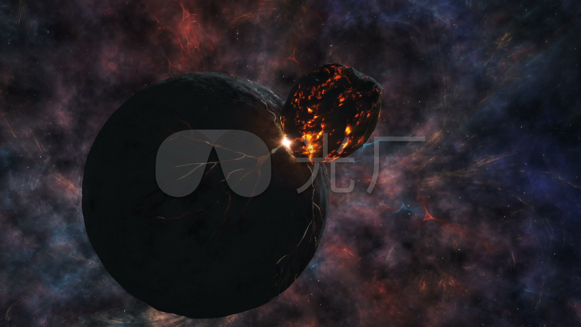小行星撞碎星球_1920x1080_高清视频素材下载(编号:)