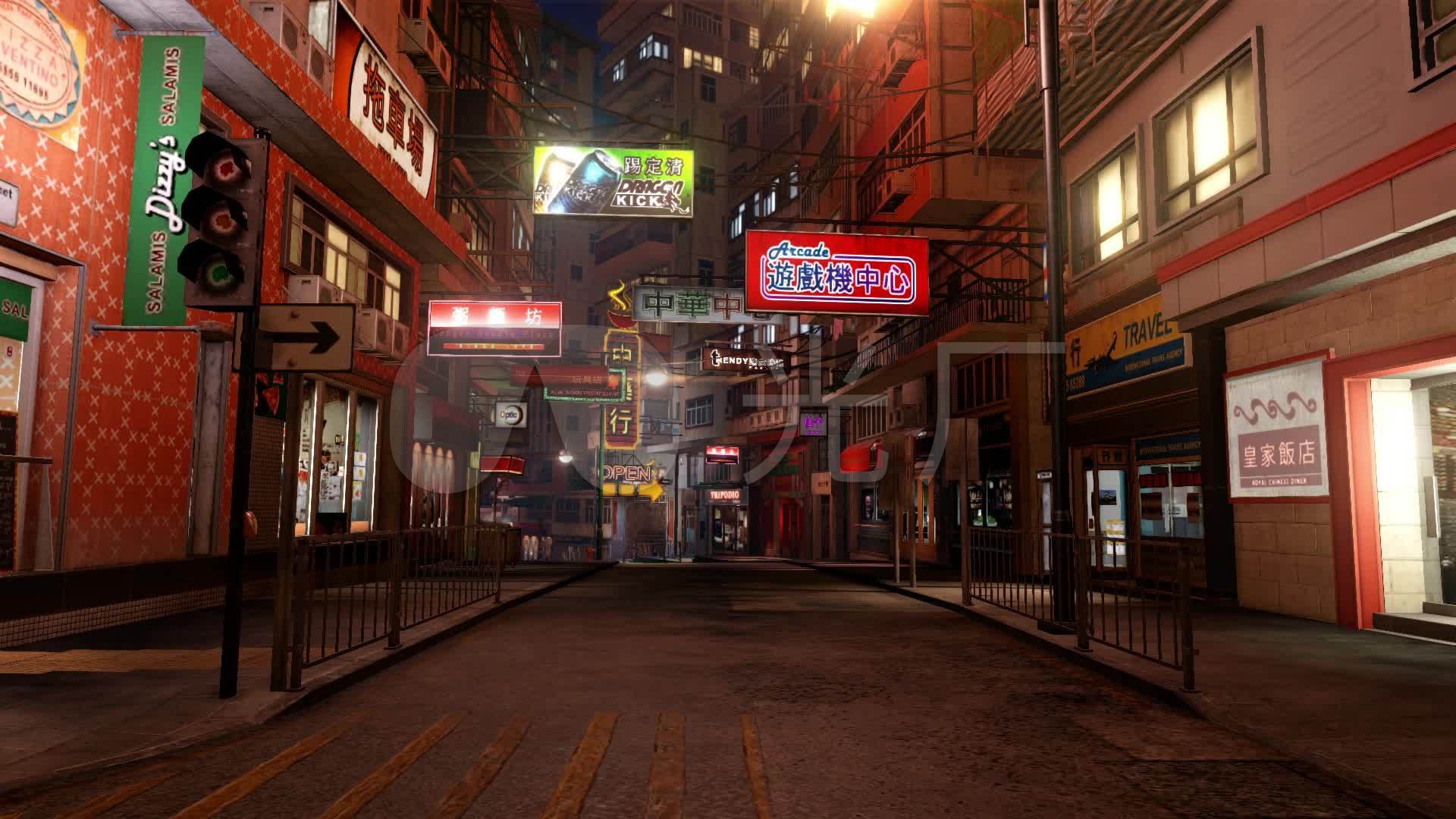 老香港霓虹商业街场景