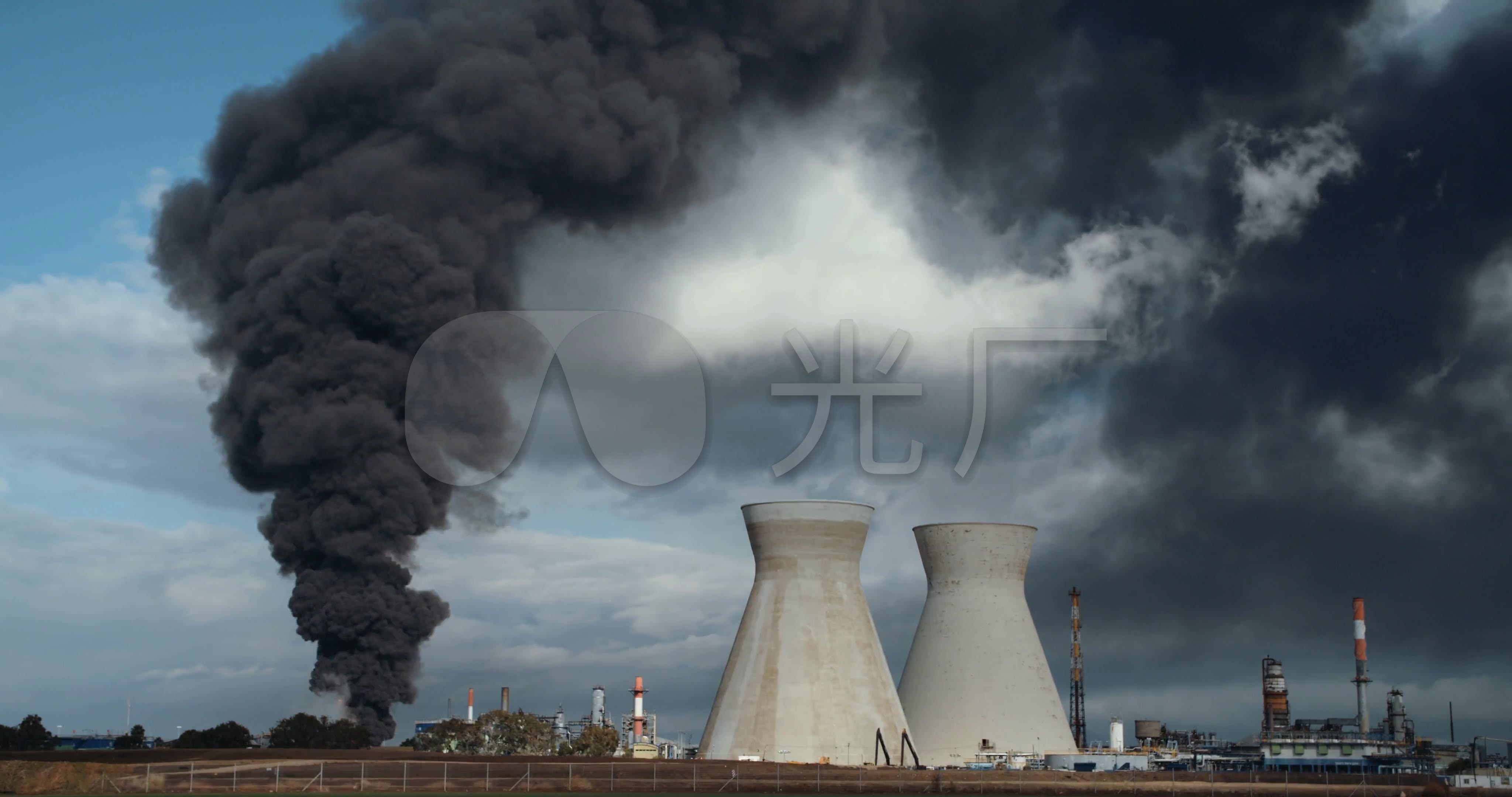 炼油厂爆炸事故滚滚浓烟_3840x2160_高清视频素材下载