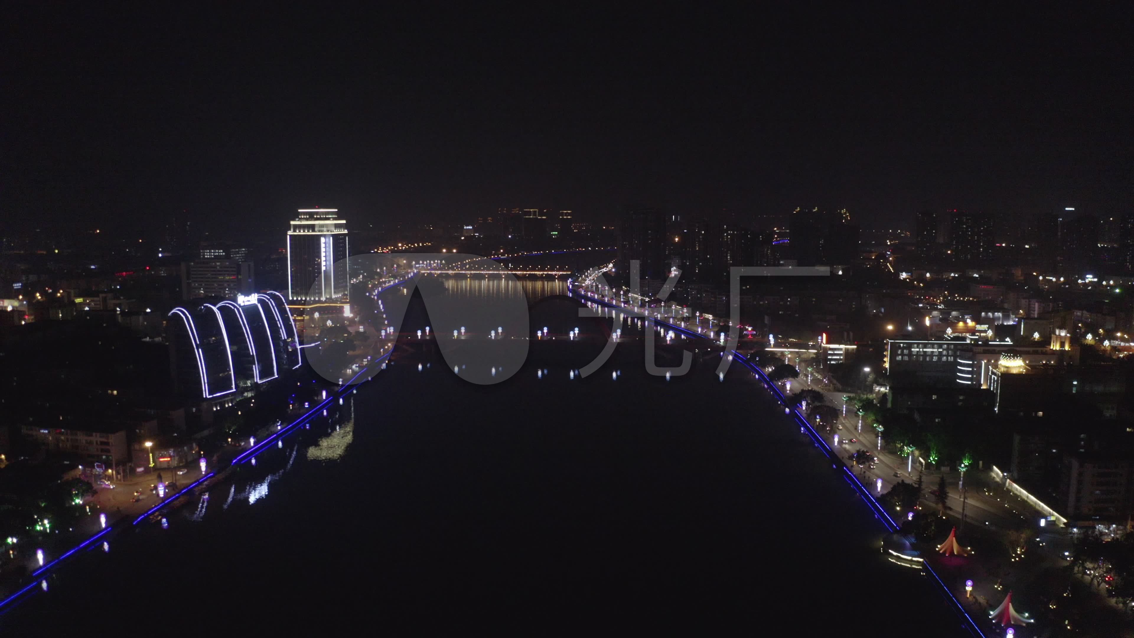 4k-log德阳绵远河夜景航拍