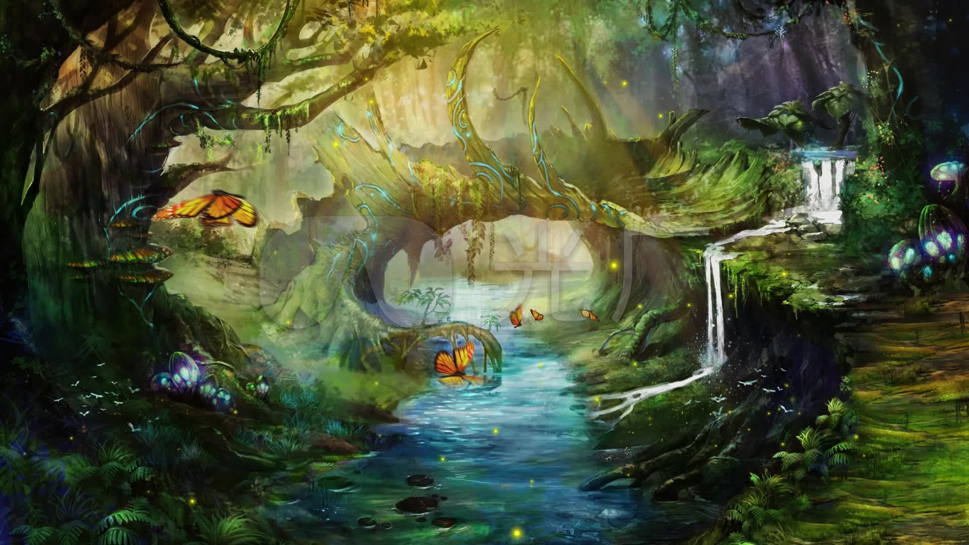 卡通魔幻森林小桥流水_1920x1080_高清视频素材下载