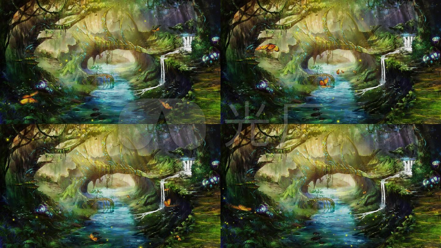 卡通魔幻森林小桥流水