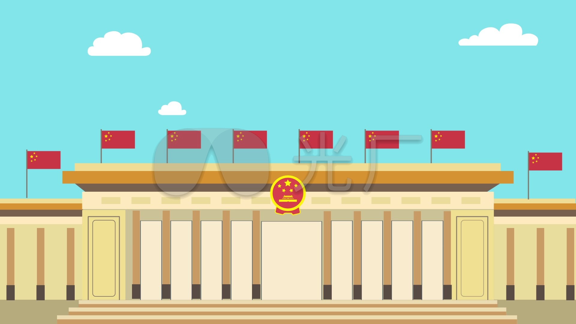 卡通mg动画人民大会堂_1920x1080_高清视频素材下载