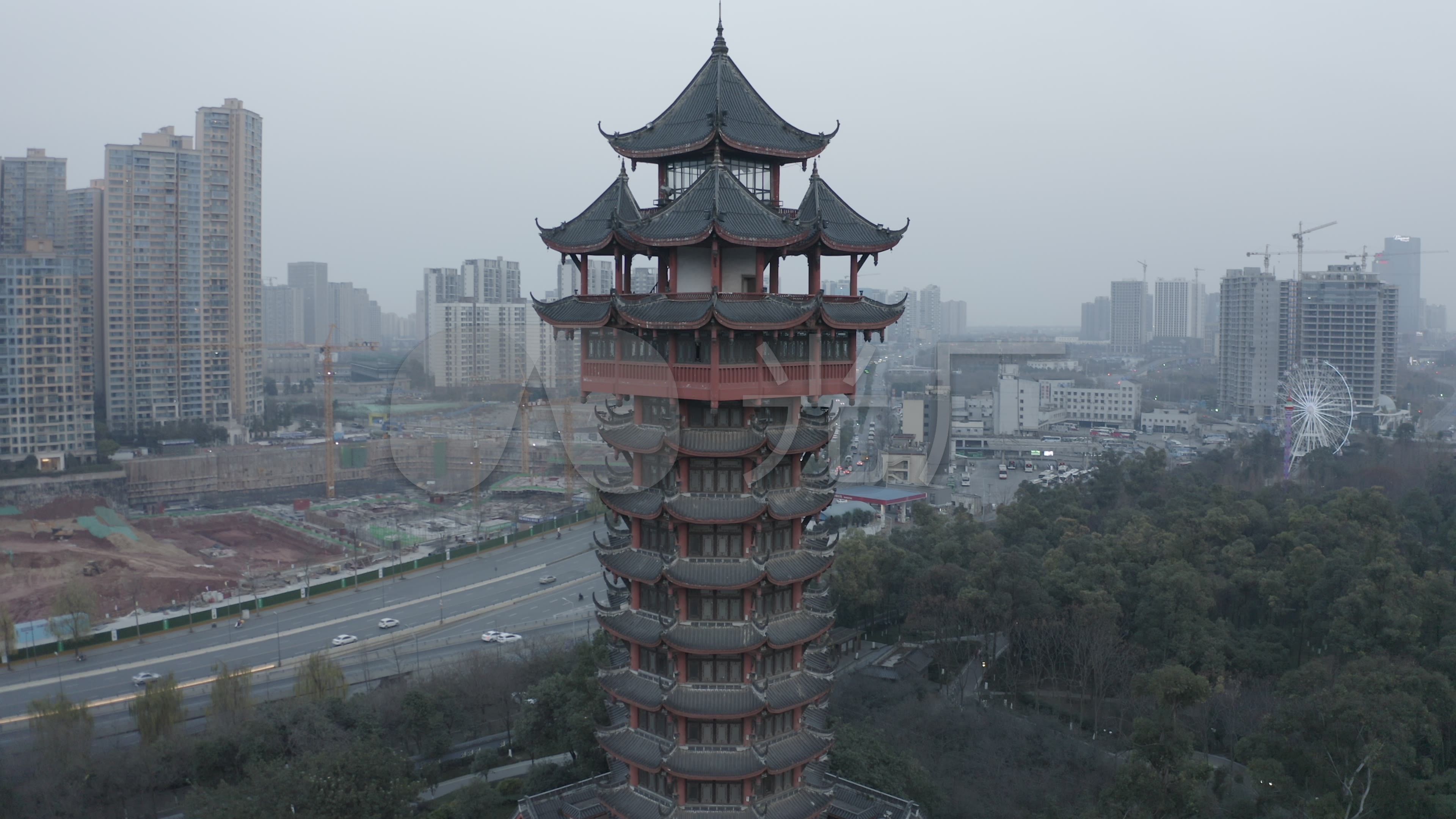 4k-log成都塔子山公园九天塔航拍_3840x2160_高清视频
