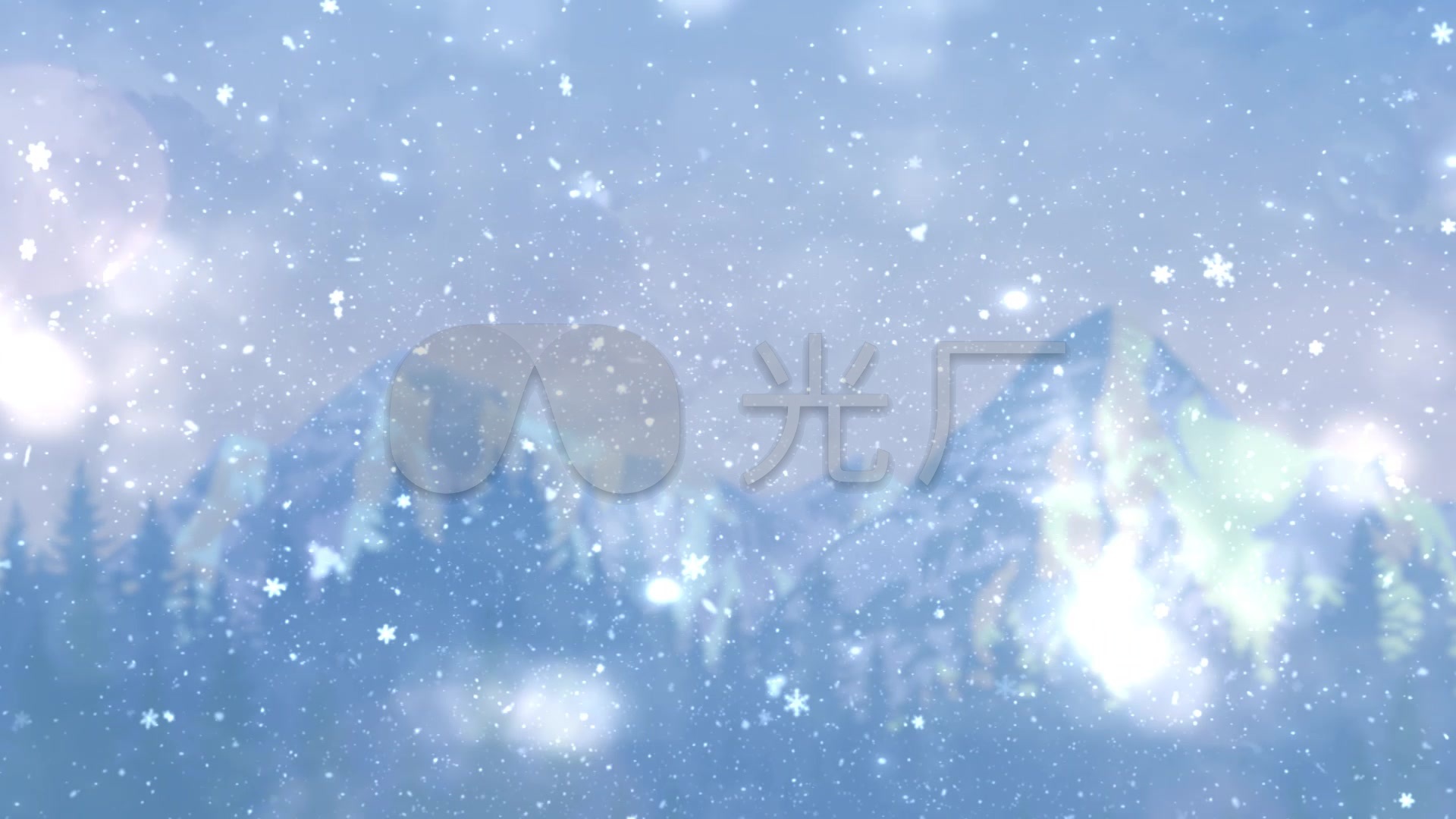 雪花粒子梦幻森林蓝色雪山