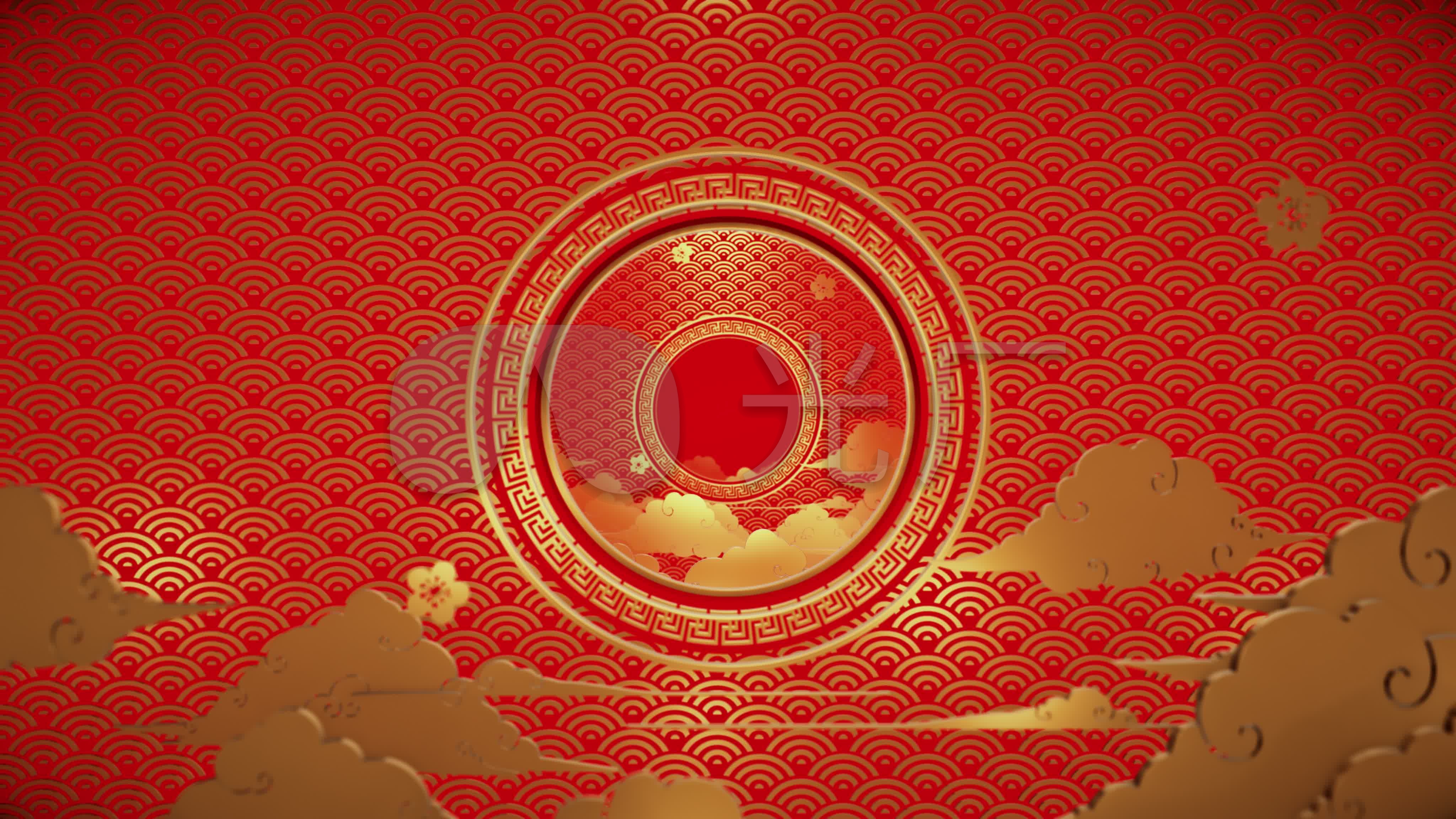 喜庆中国风祥云动画背景_4096x2304_高清视频素材下载