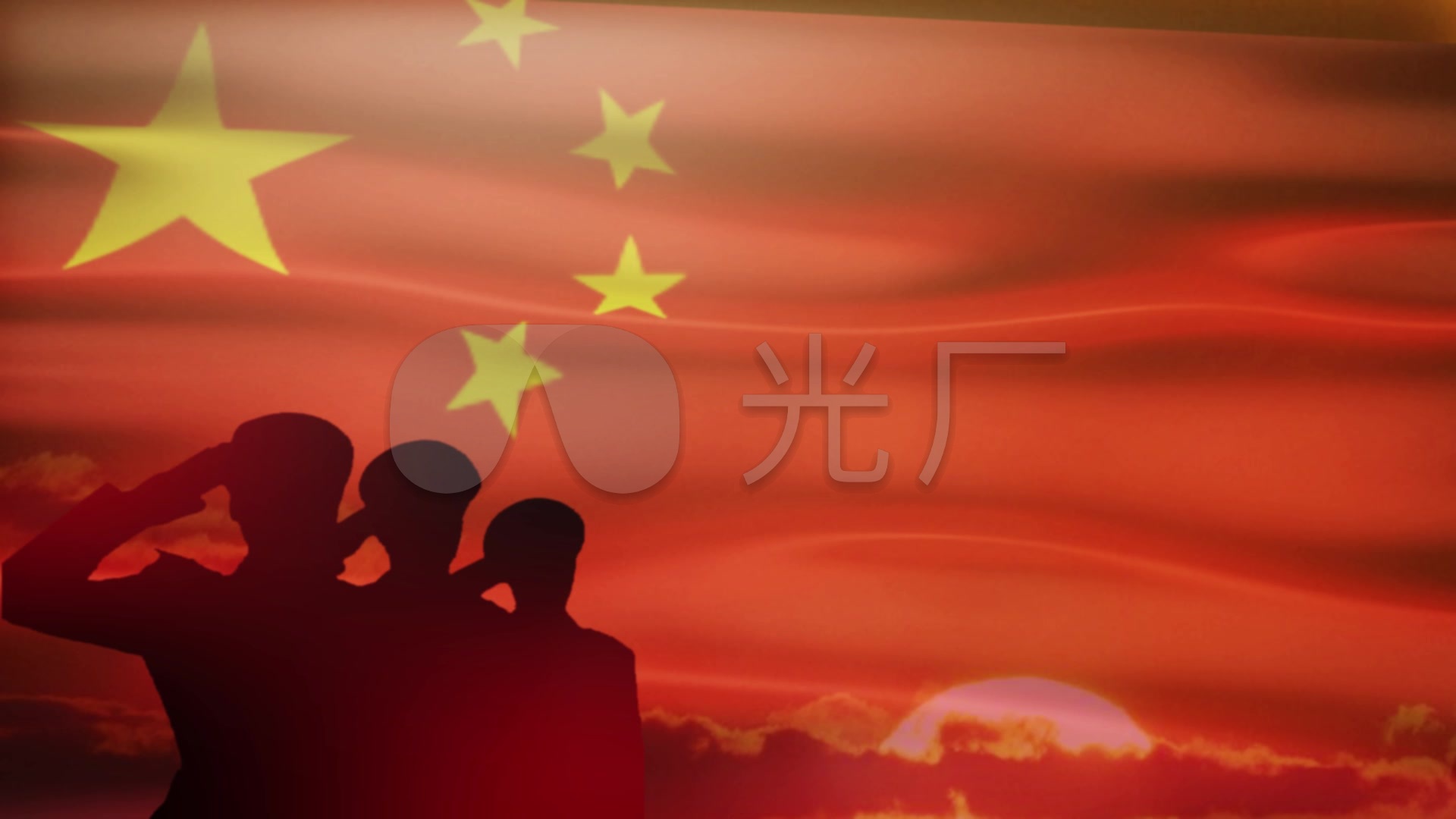 国旗飘飘军人敬礼视频素材