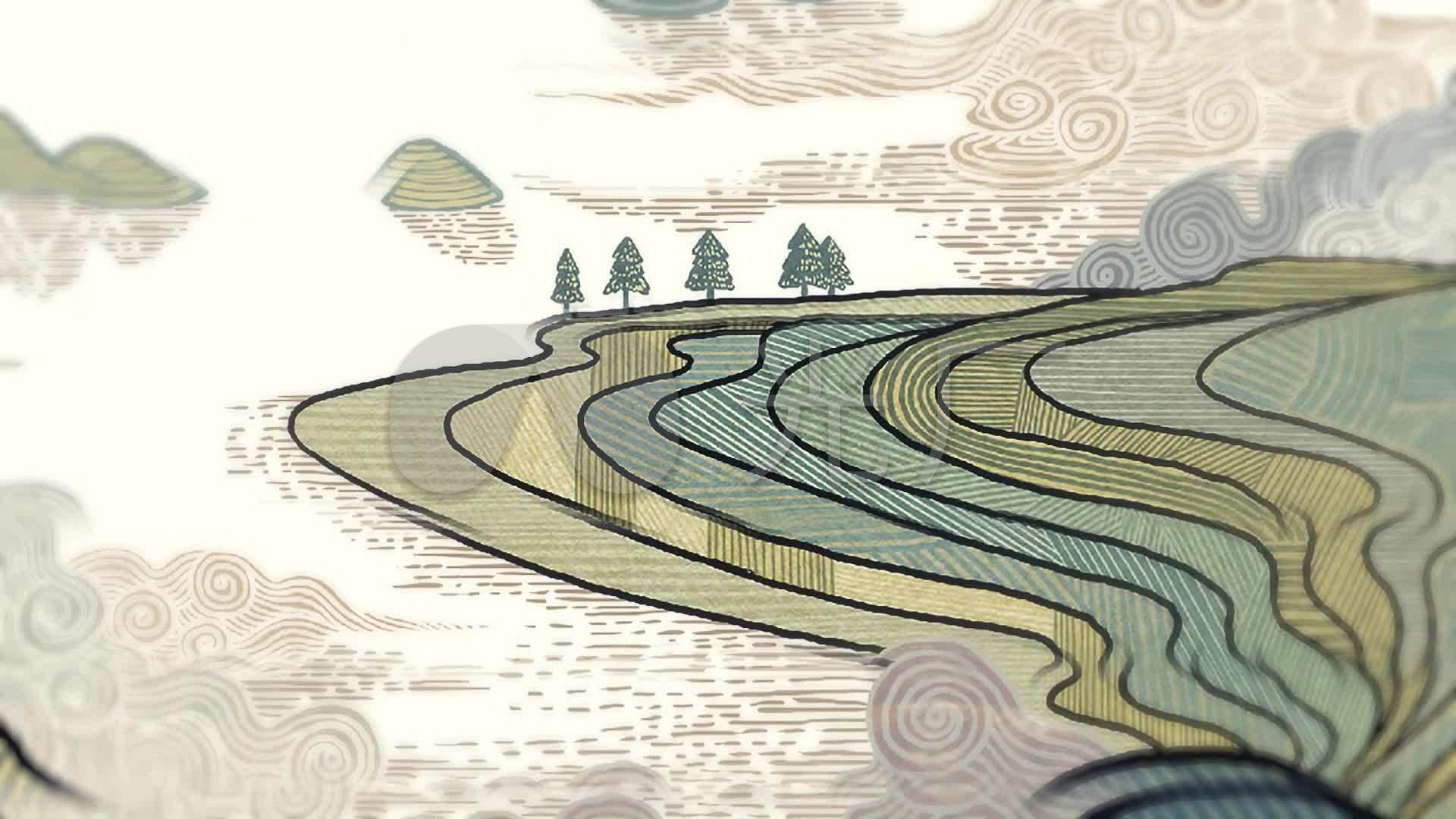 水墨山水中国画国画农田农耕_1920x1080_高清视频素材下载(编号