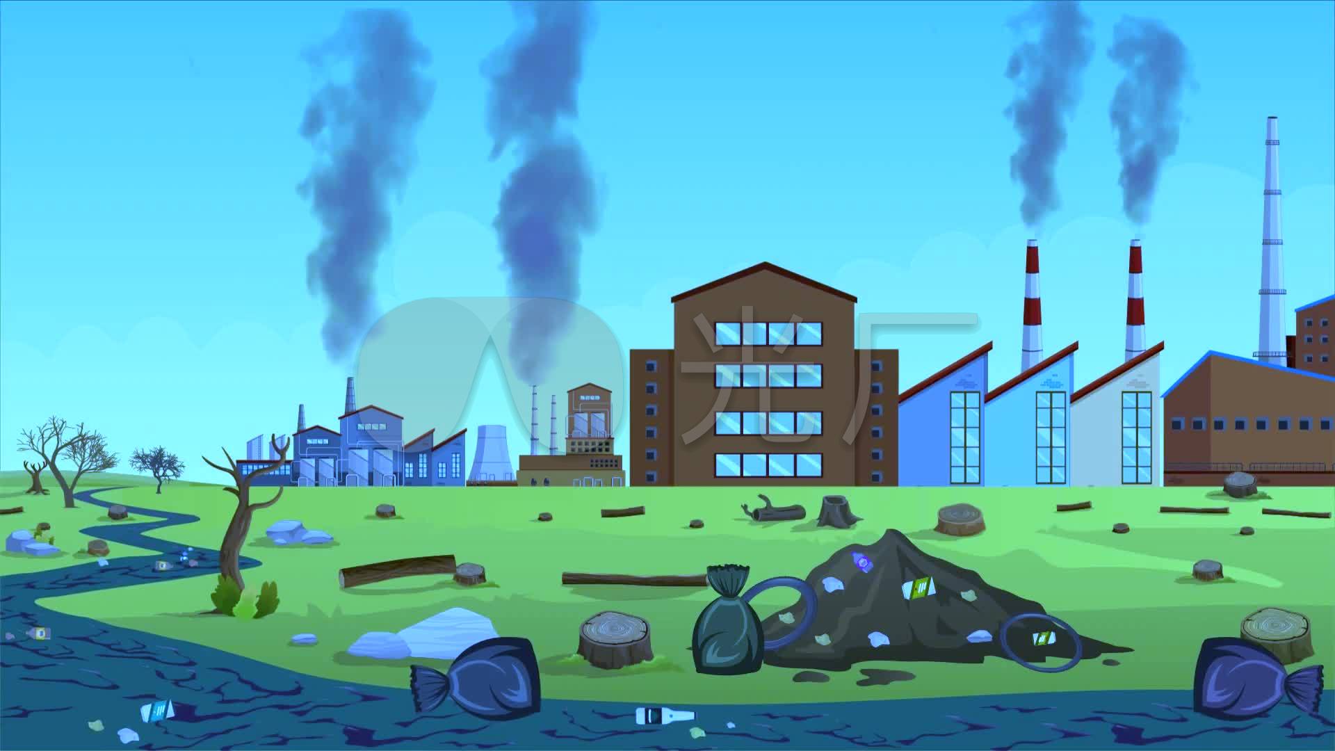 卡通工业厂区废气排放空气污染_1920x1080_高清视频