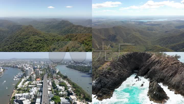 航拍澳大利亚昆士兰山脉海岸港湾自然风景