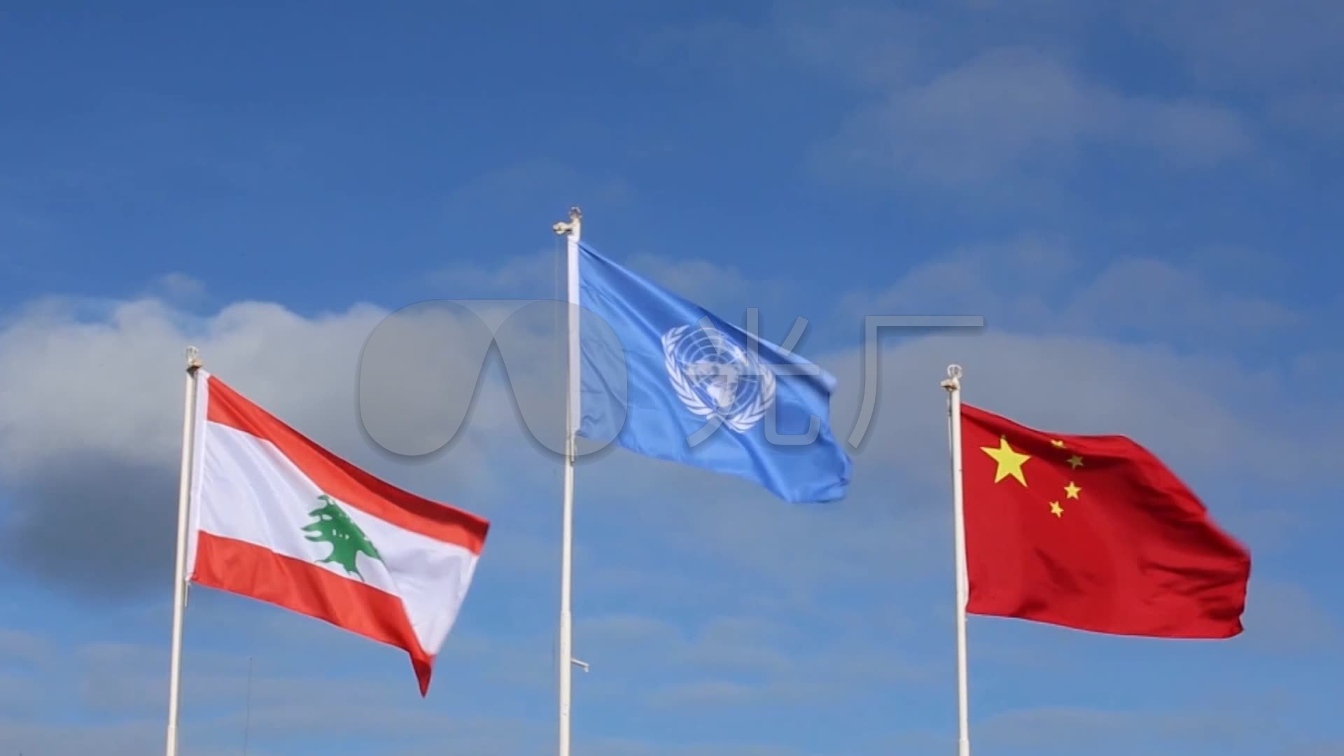 中国黎巴嫩联合国国旗视频_1920x1080_高清视频素材