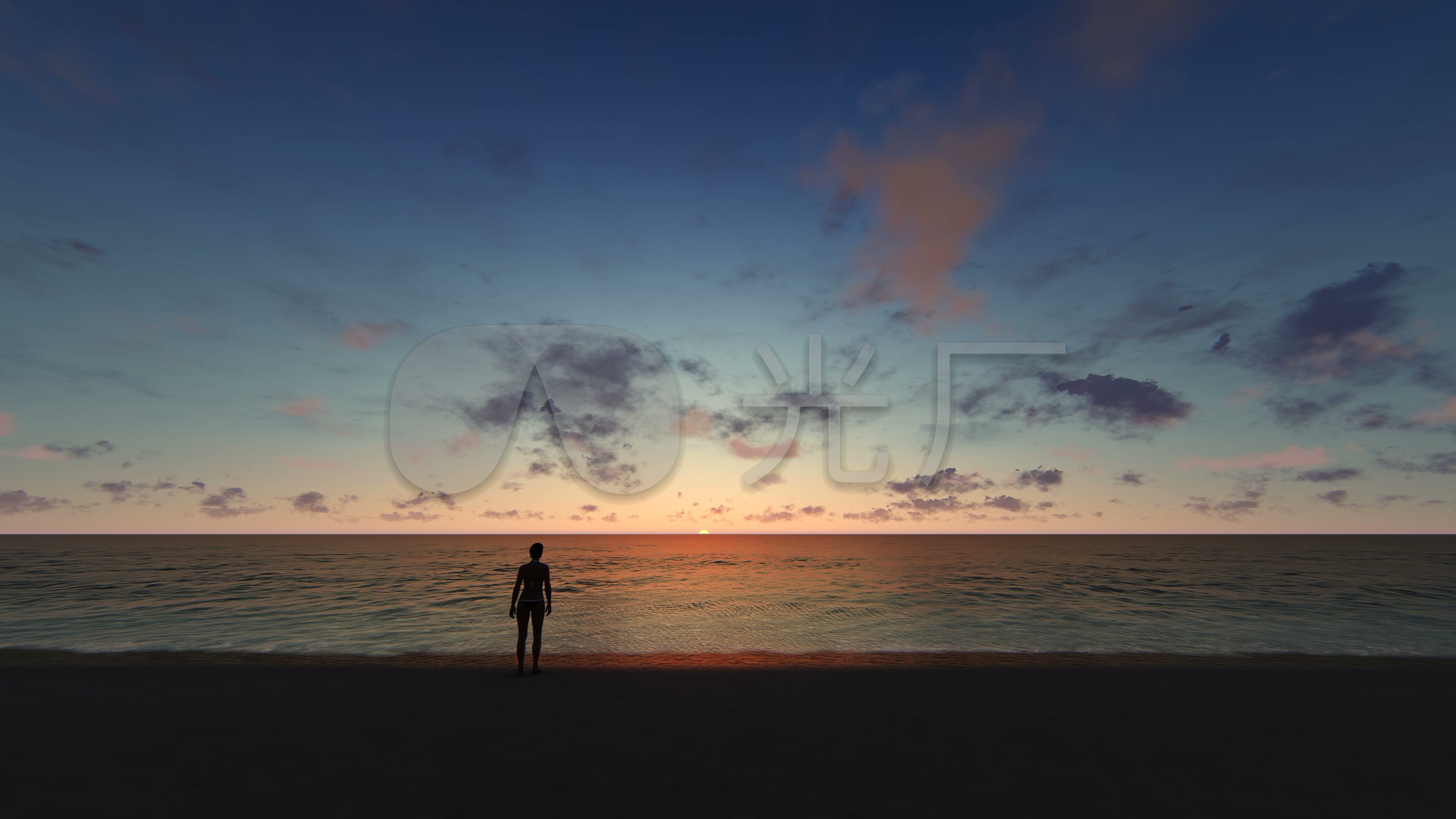 一个人站在海边看日出