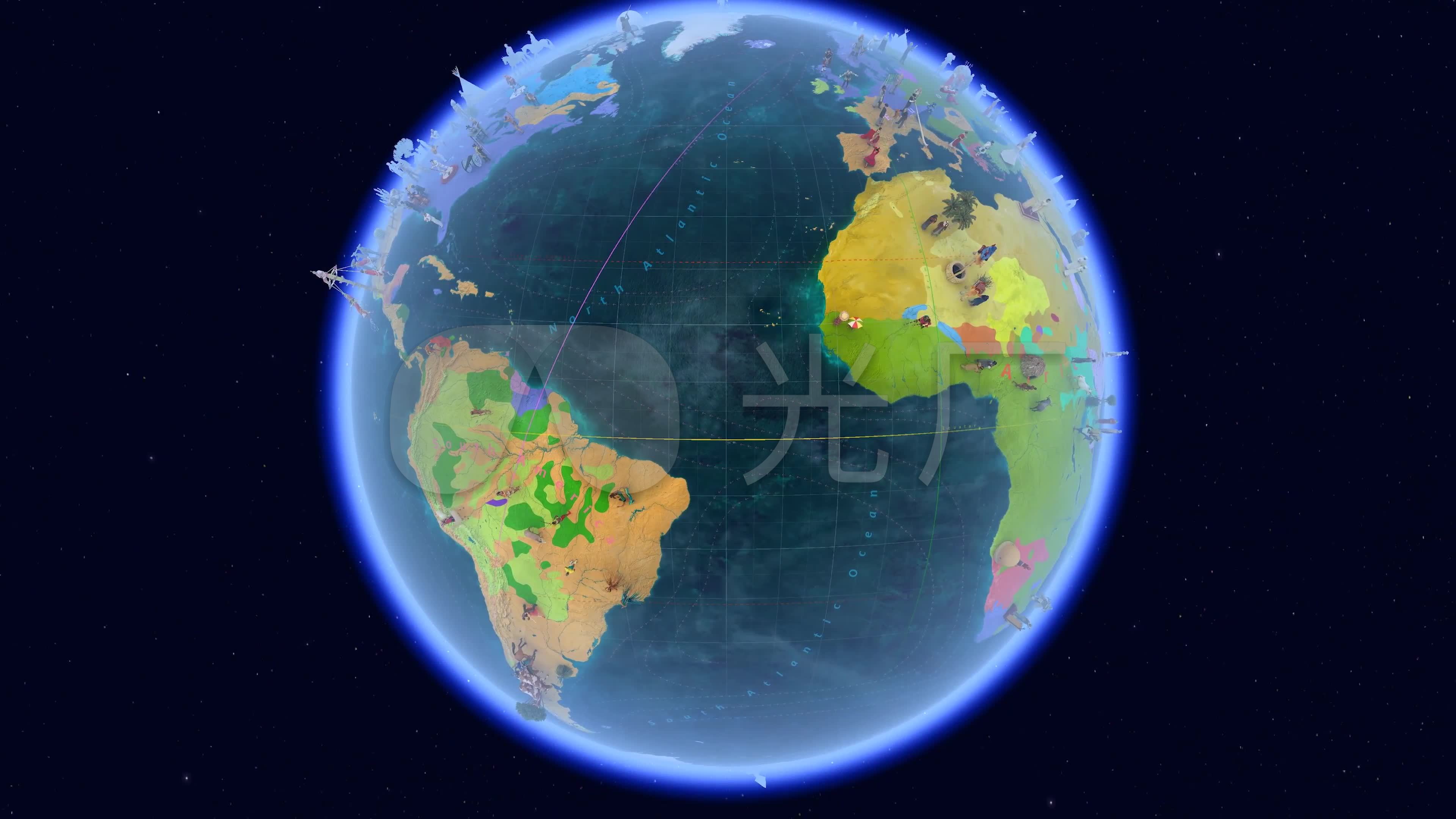 地球自转-全球人文景观_3840x2160_高清视频素材下载
