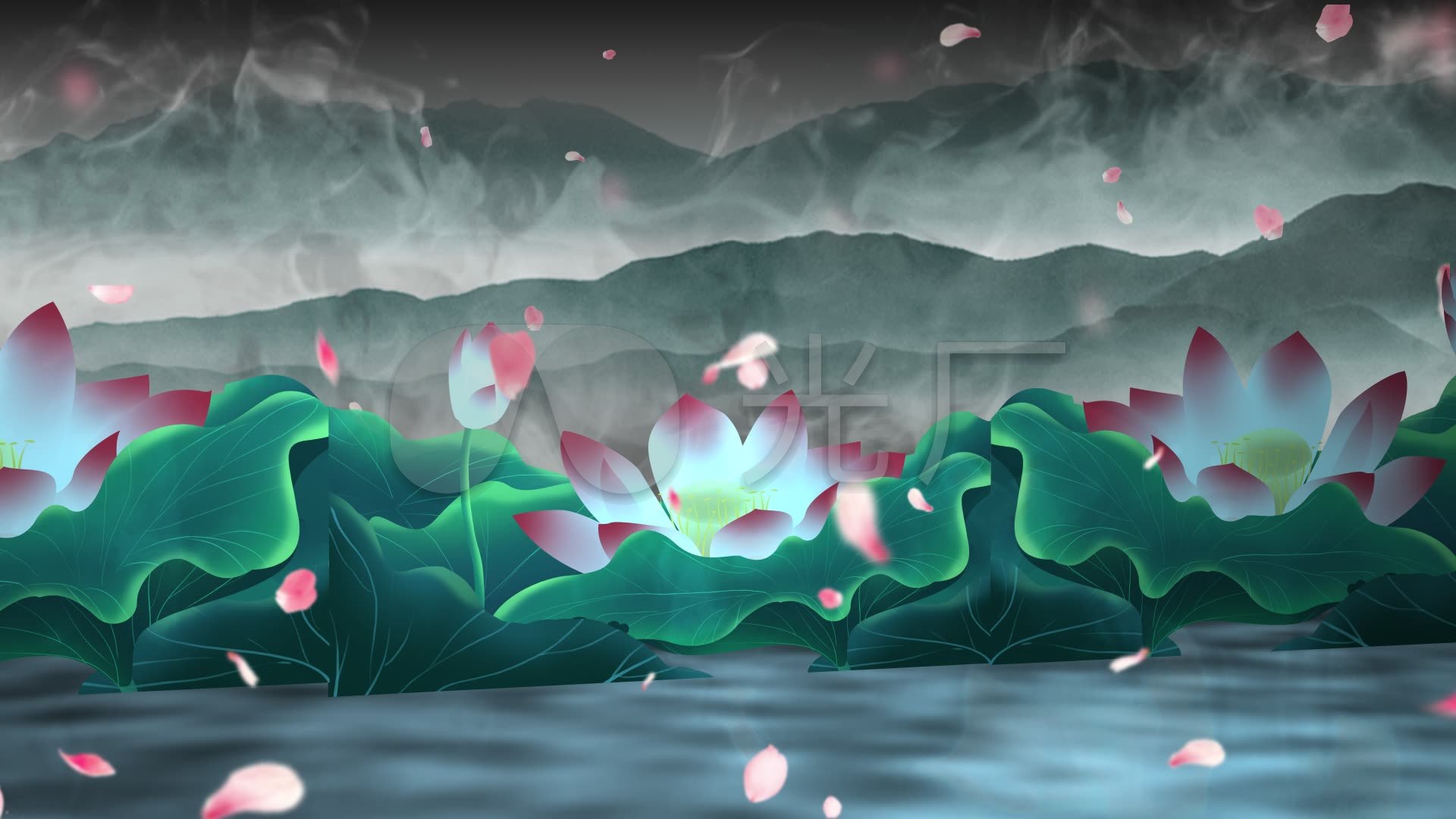 唯美中国风荷花莲花花瓣飘落舞台背景