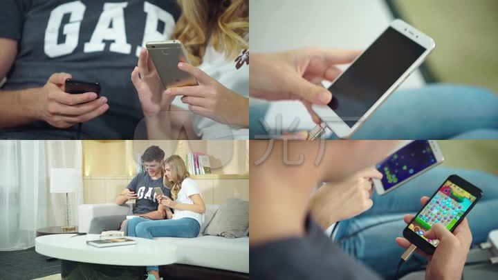 情侣玩手机游戏手机充电