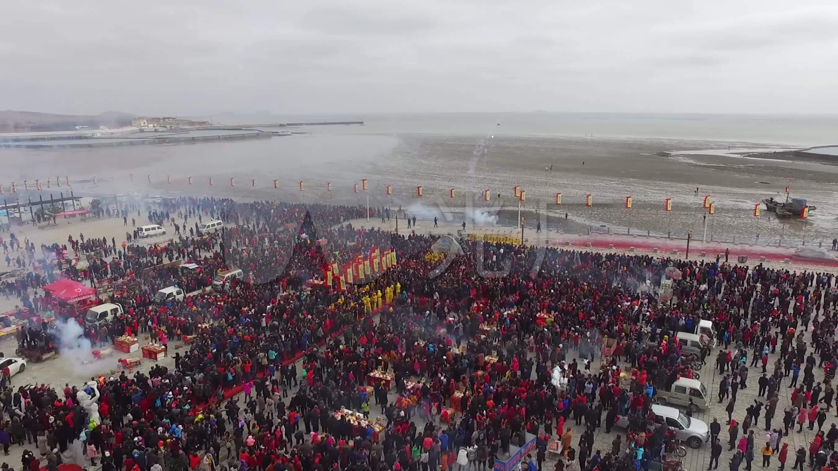 田横祭海 航拍素材 祭海 活动 大场景