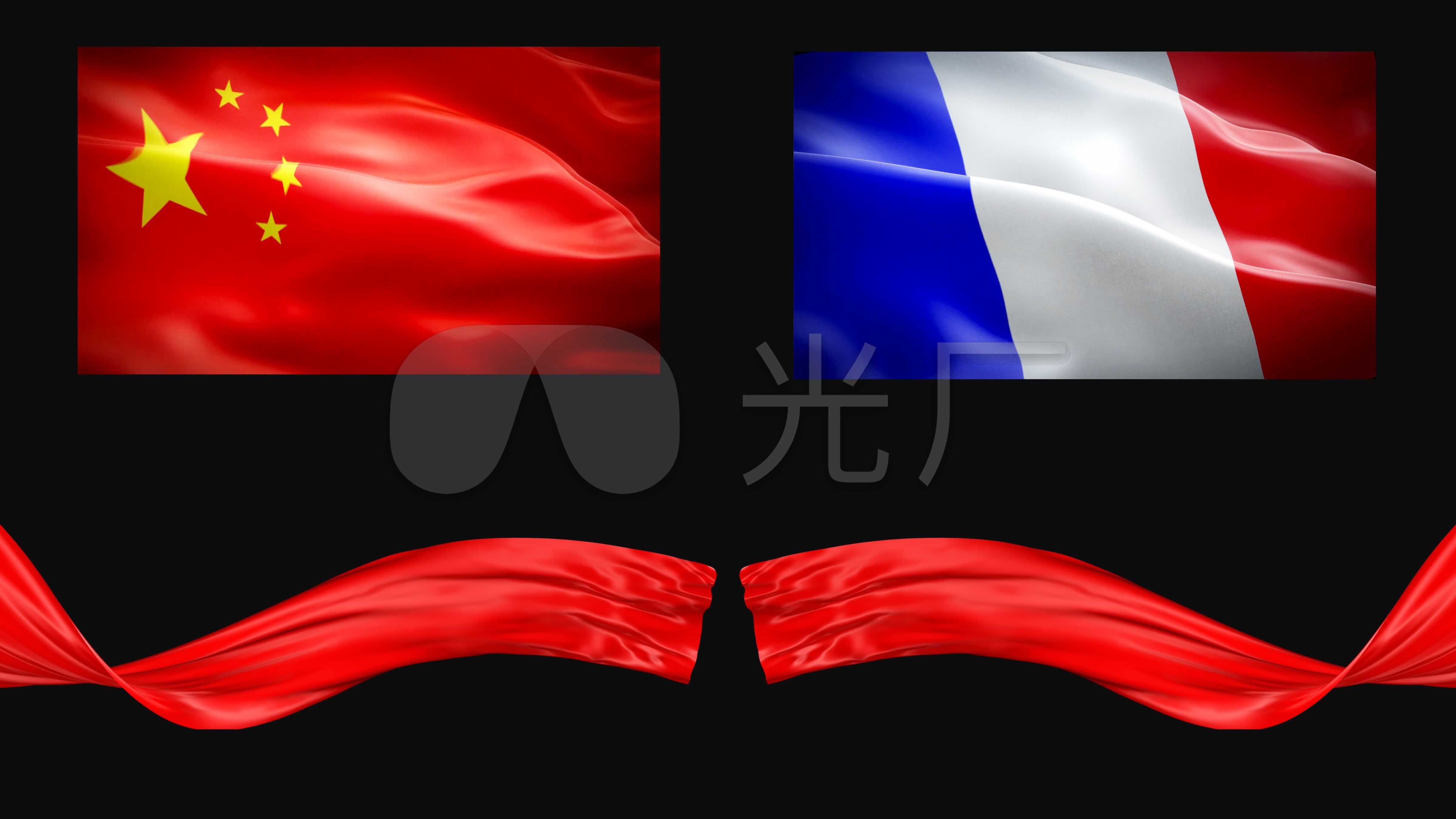 中法国旗加飘带视频素材