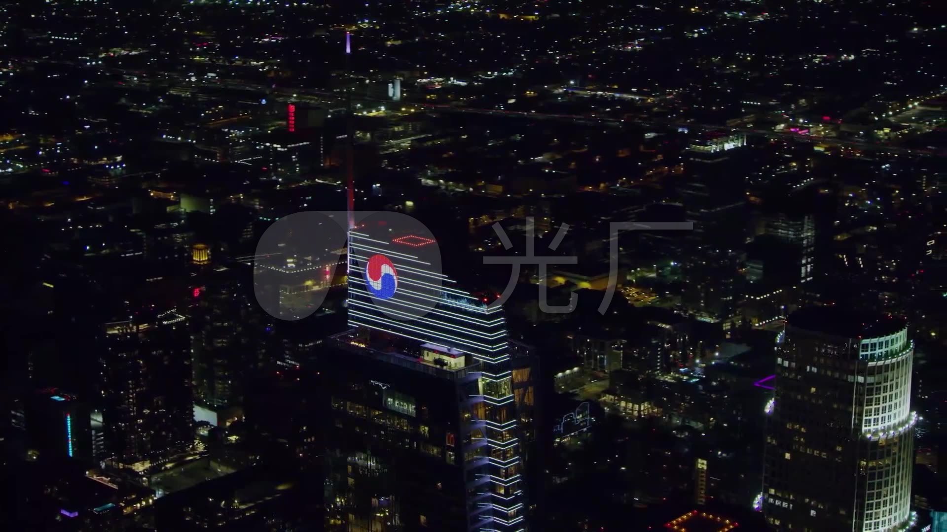 航拍洛杉矶城市夜景-高楼大厦-楼顶