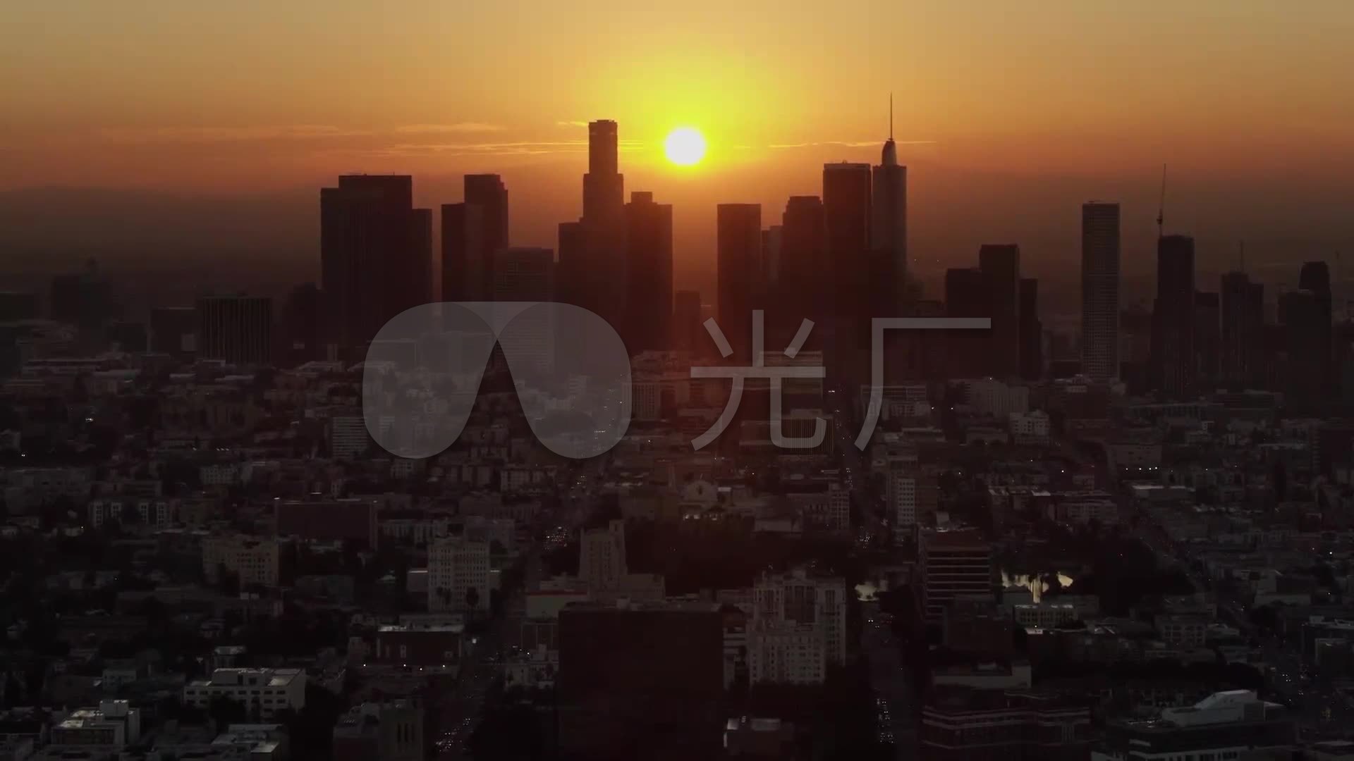 航拍夕阳黄昏美国洛杉矶城市风景风光视频素_1920x