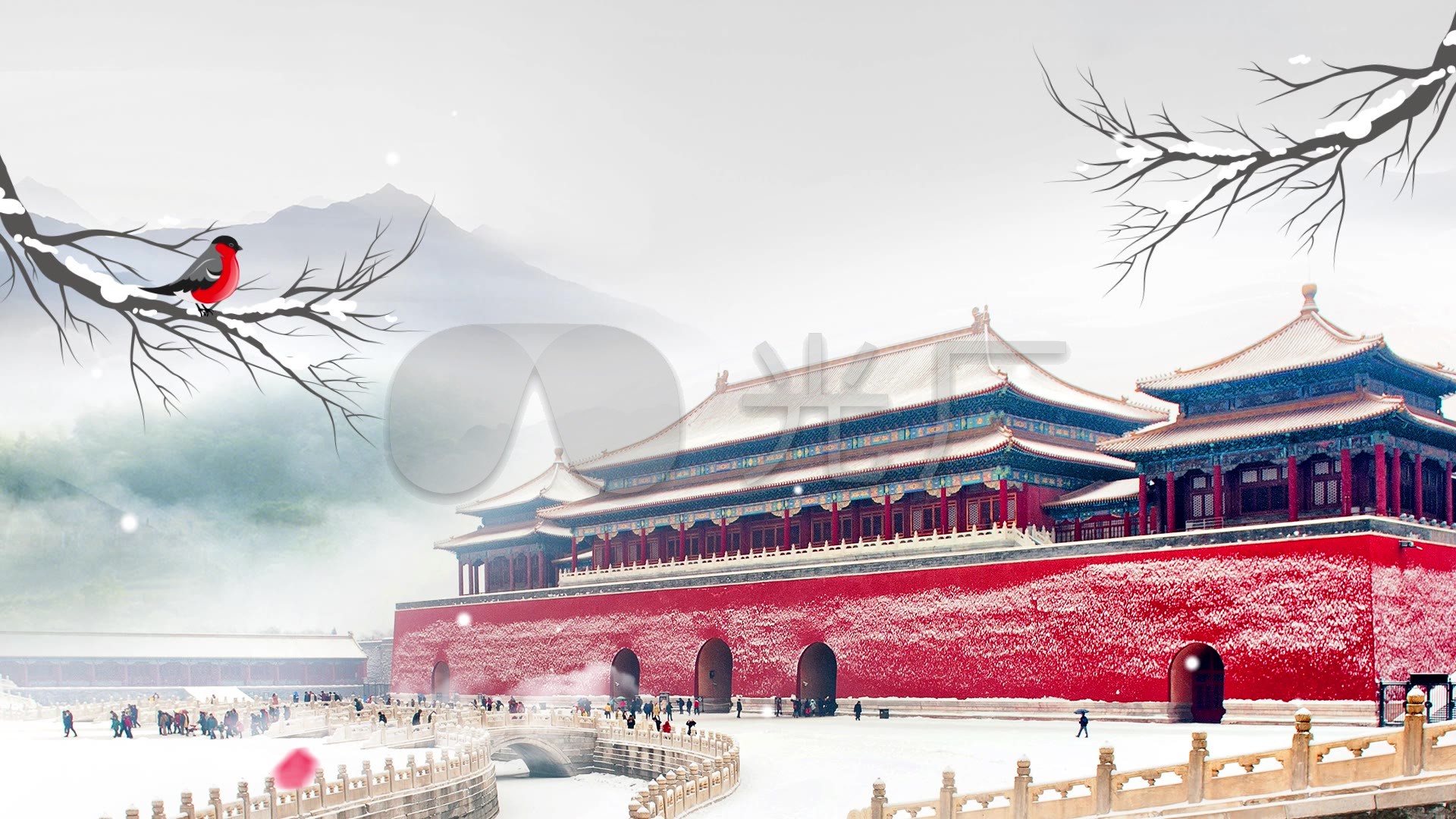 中国风故宫古建筑古城墙led背景视频