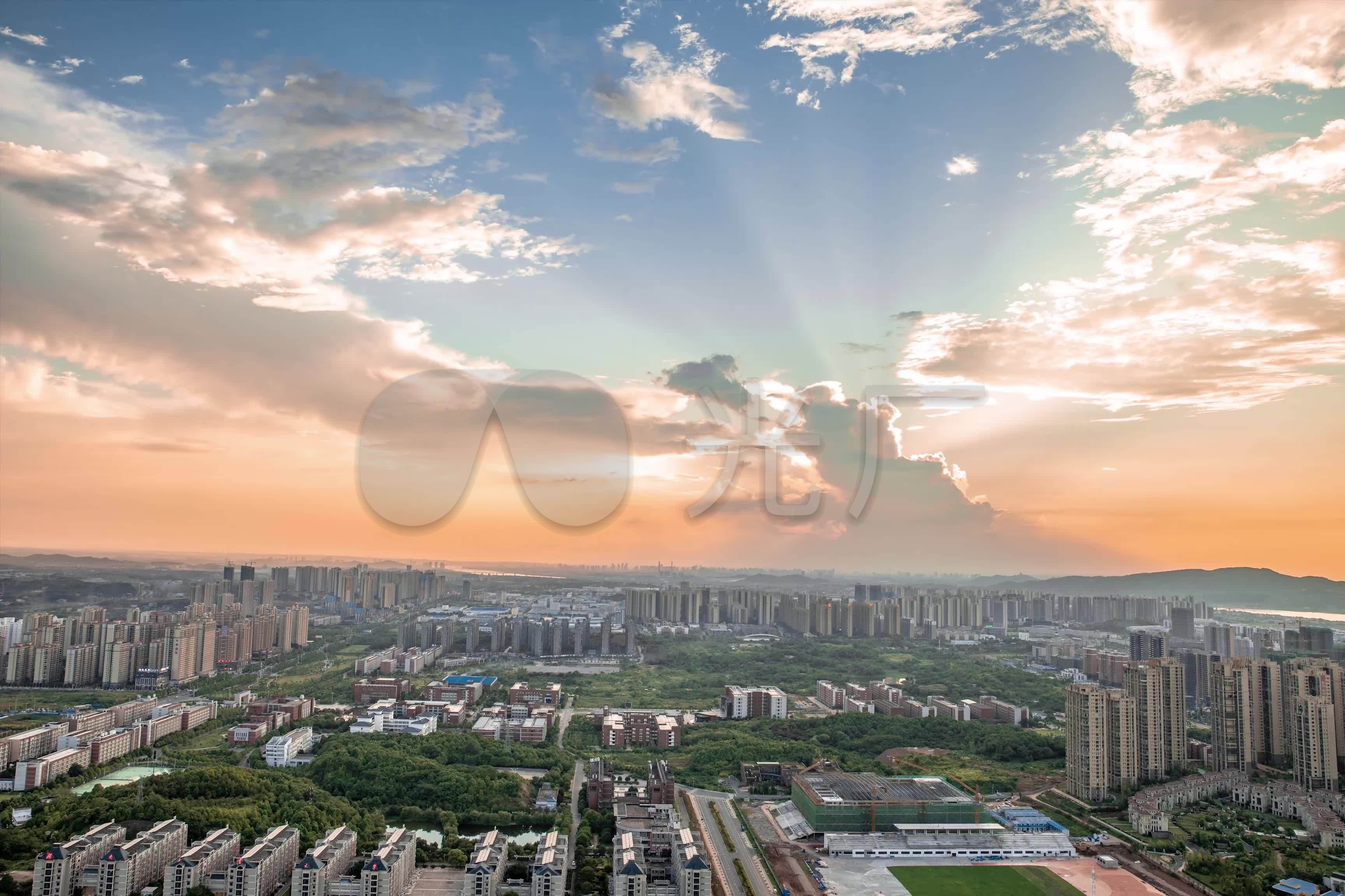 株洲城市延时日落夕阳佛光