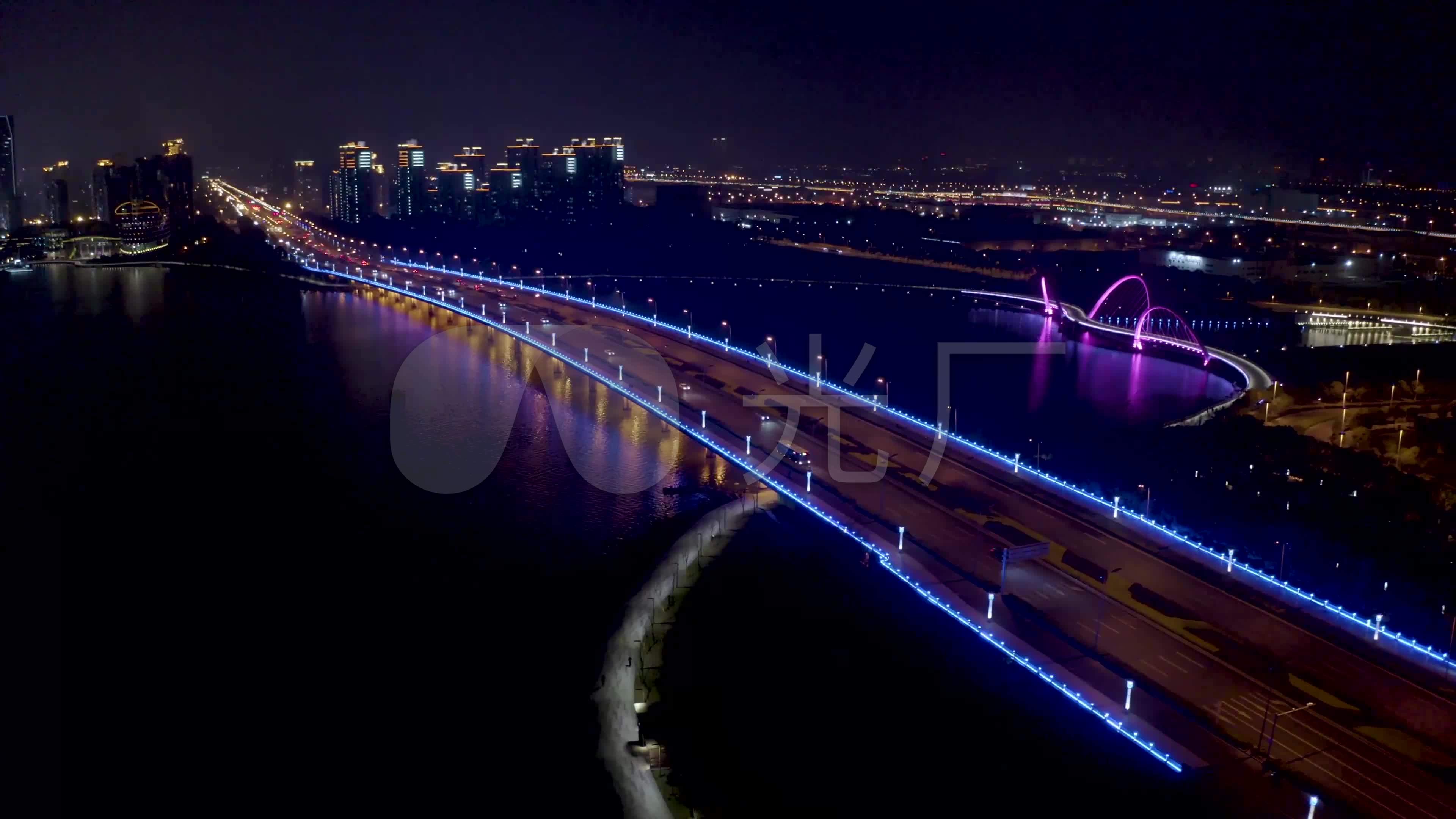 苏州金鸡湖景观大桥夜景航拍-4k