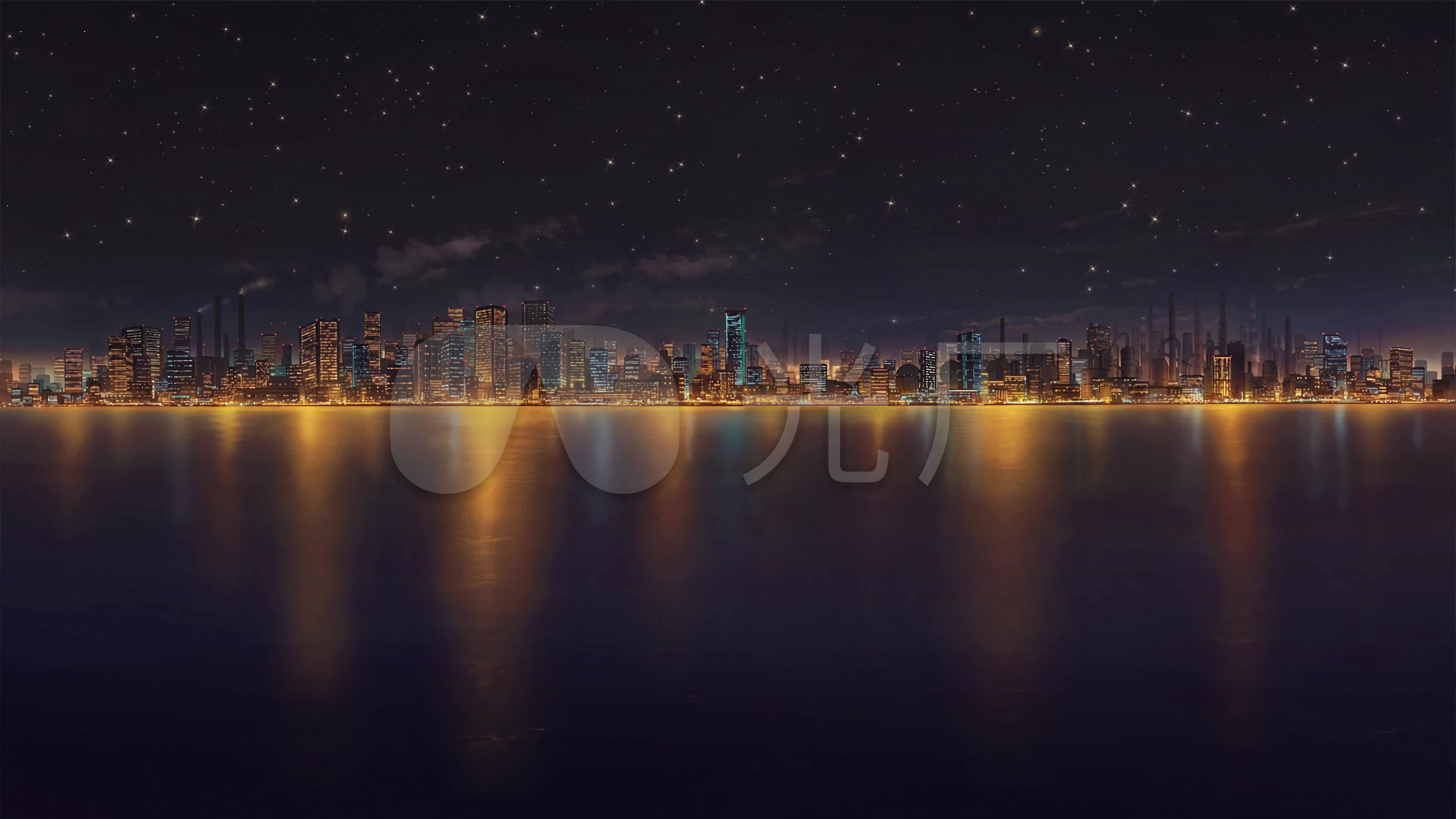 4k城市夜空星光闪闪