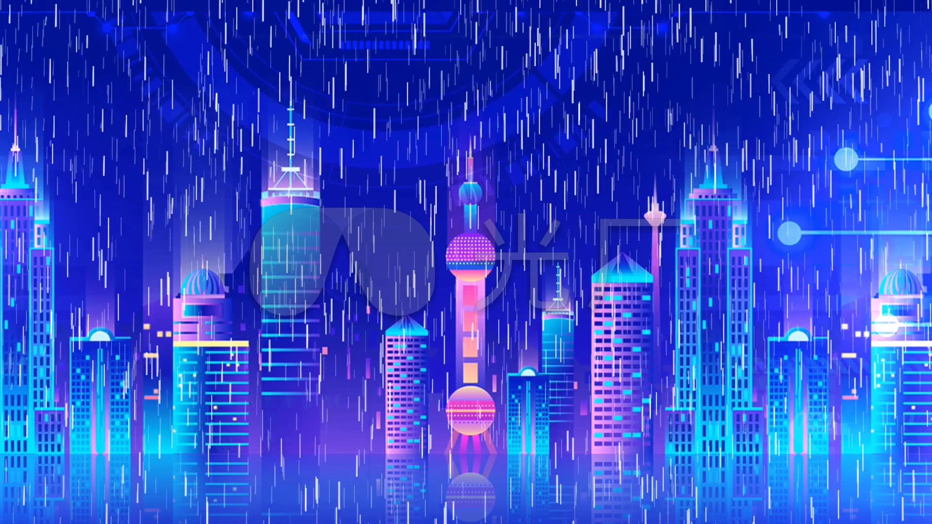 下雨的夜晚动画下雨街景卡通城市下雨