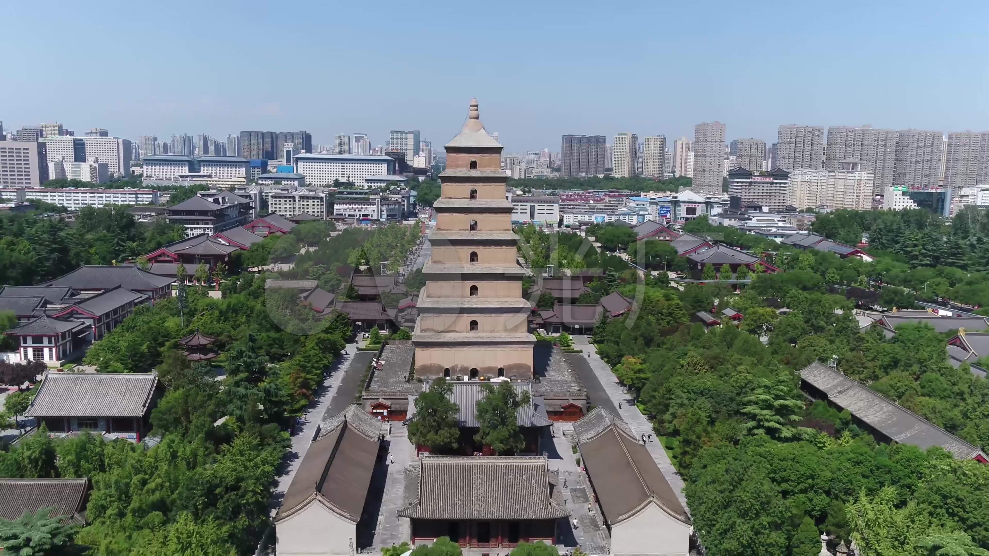 超清西安大雁塔全角度航拍_3840x2160_高清视频素材