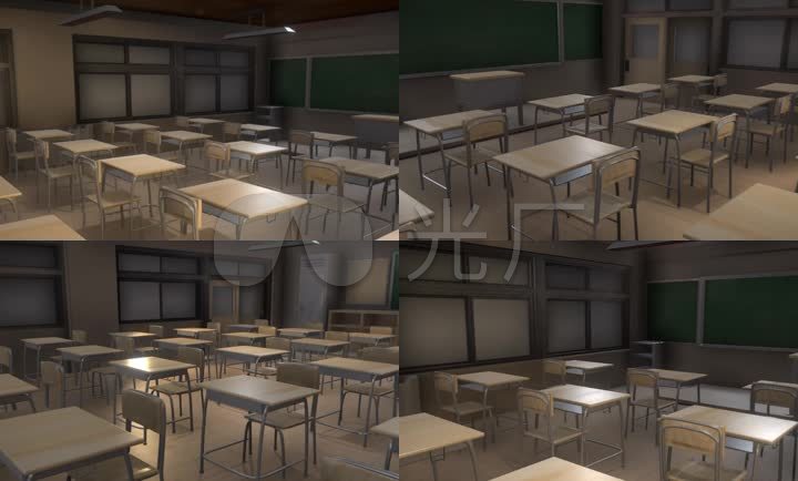 教室学校教室校园课堂课桌黑板三维场景二次元场景建筑模型房屋