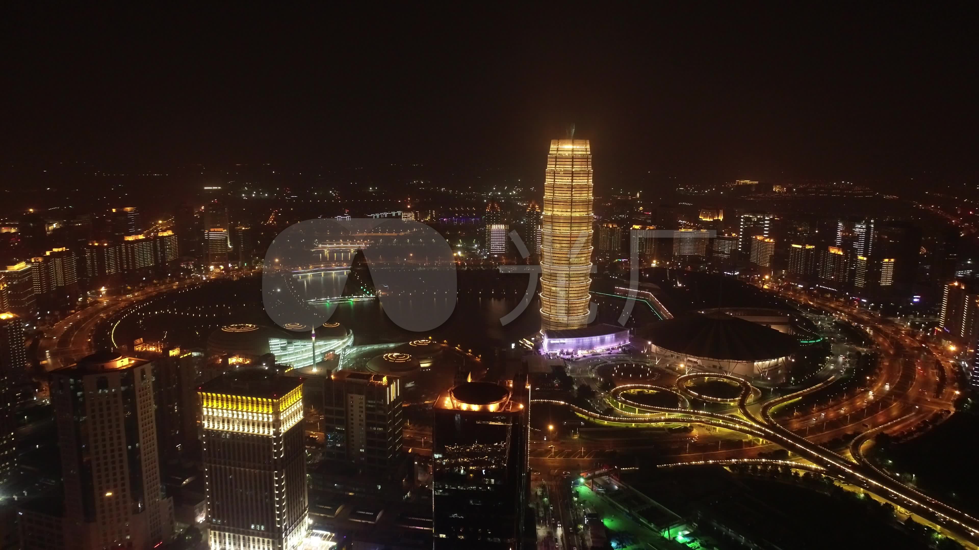 4k郑州城市cbd大玉米立交桥夜景航拍_3840x2160_高清