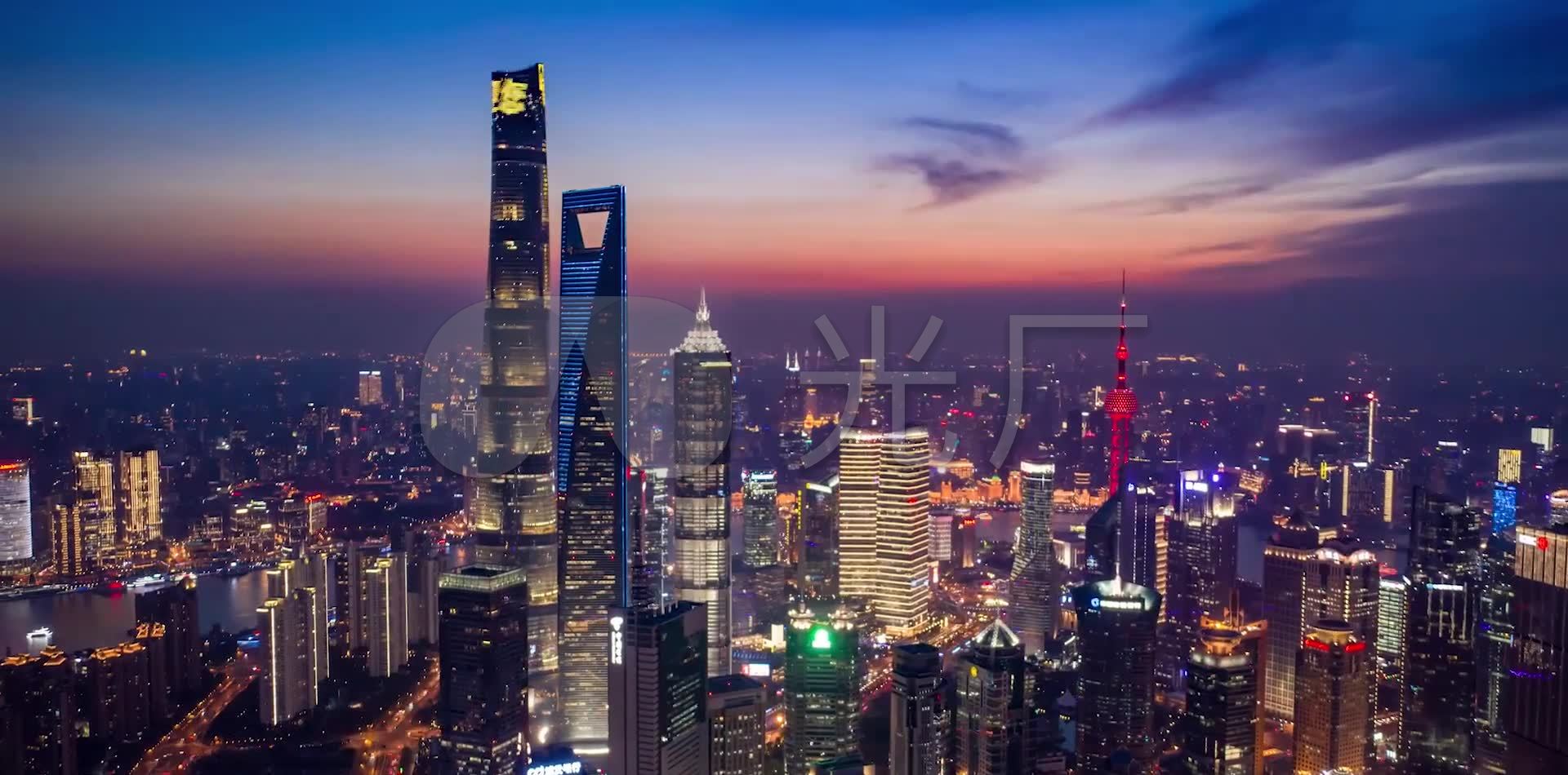 上海城市建筑夜景航拍视频素材下载_1920x950_高清(:)