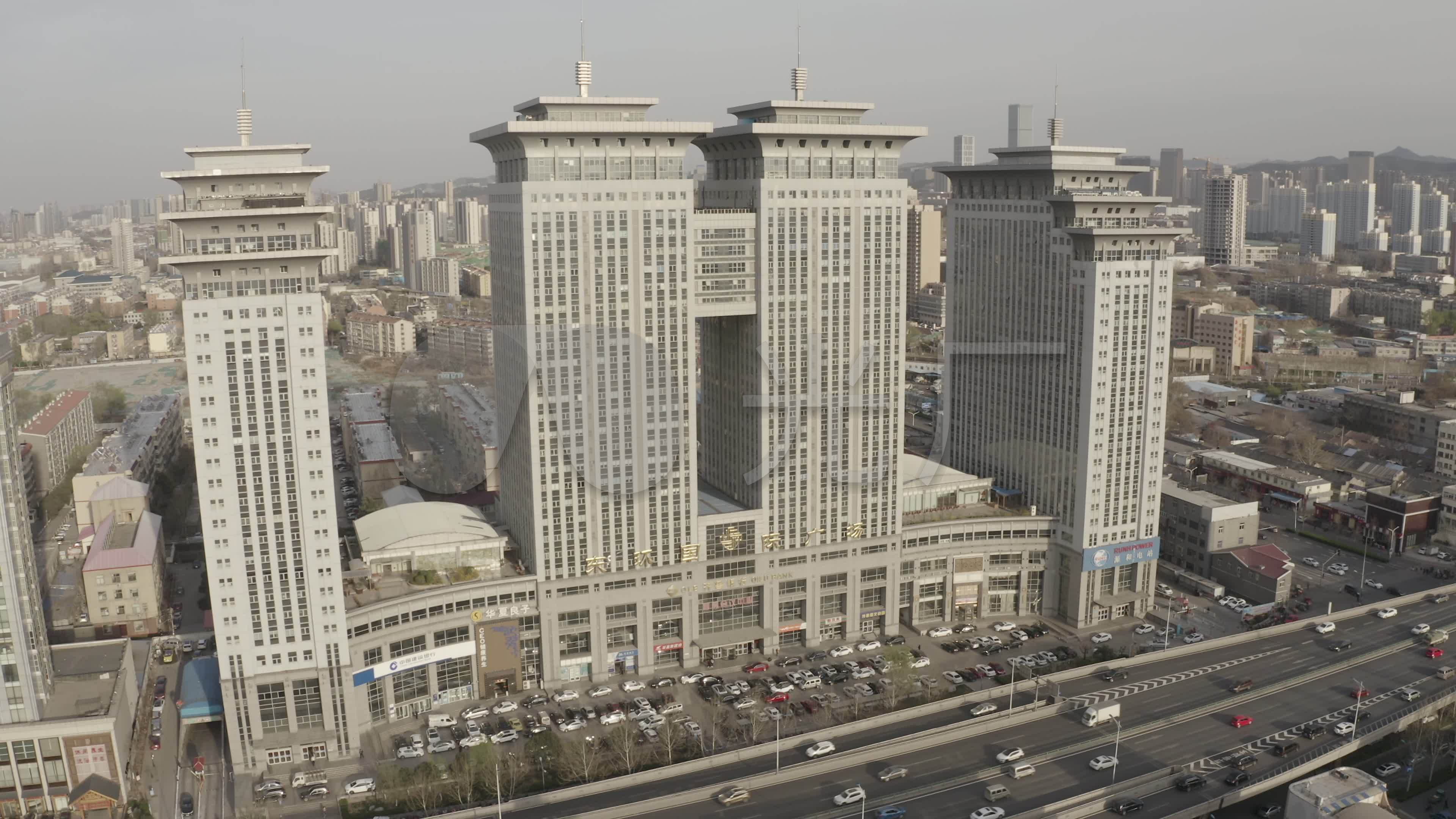 4k-log济南东环国际广场航拍_3840x2160_高清视频素材