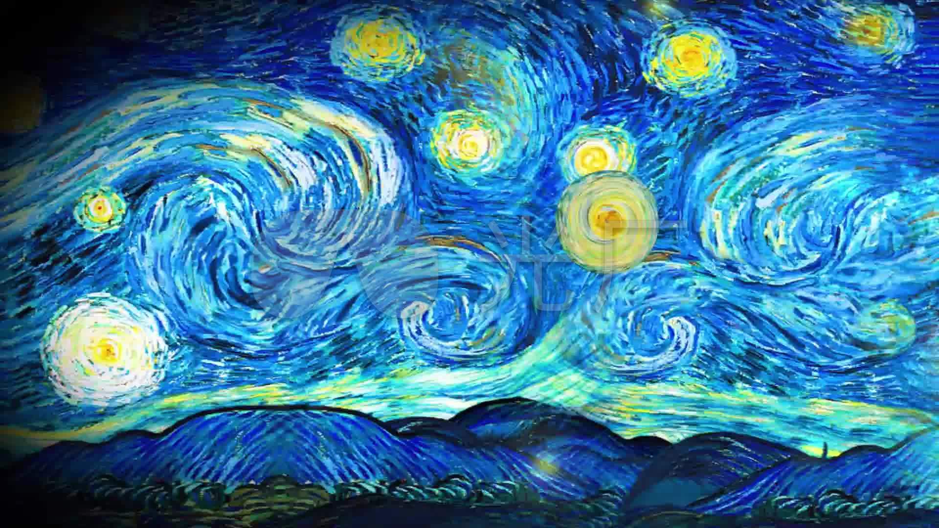 梵高艺术麦田星空稻草堆油画背景_1920x1080_高清视频