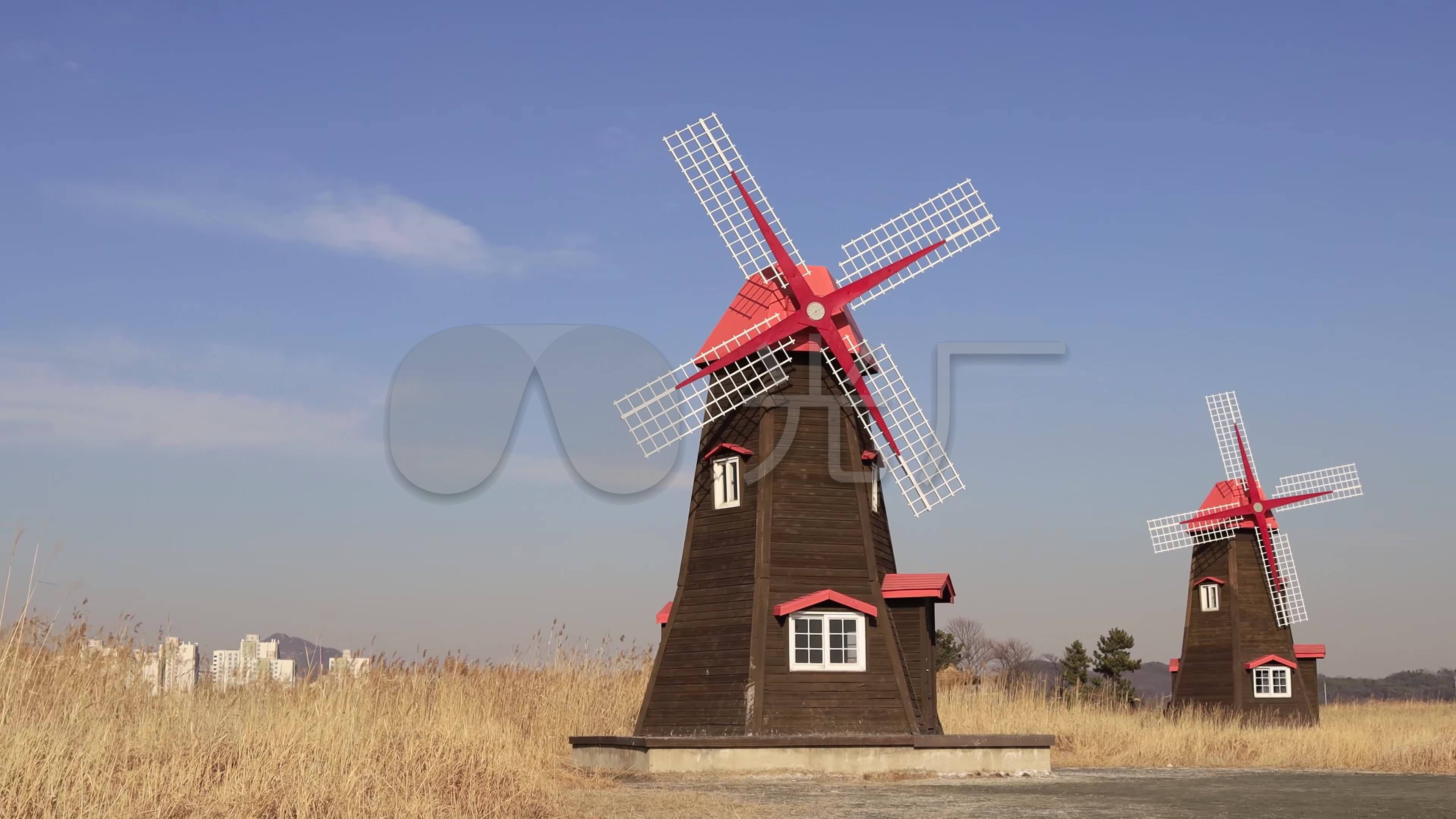 荷兰风车大自然农场景观4k_3840x2160_高清视频素材下载(编号:3442230
