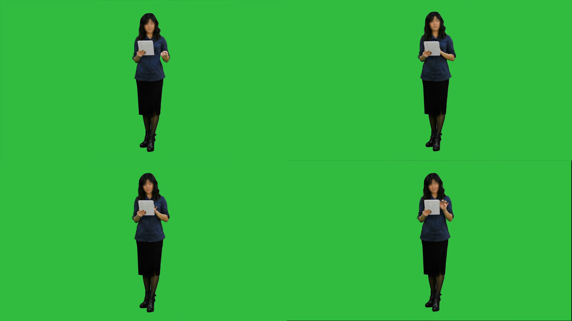 4k女主持人绿幕手持平板演讲人物绿屏抠像_视频素材包