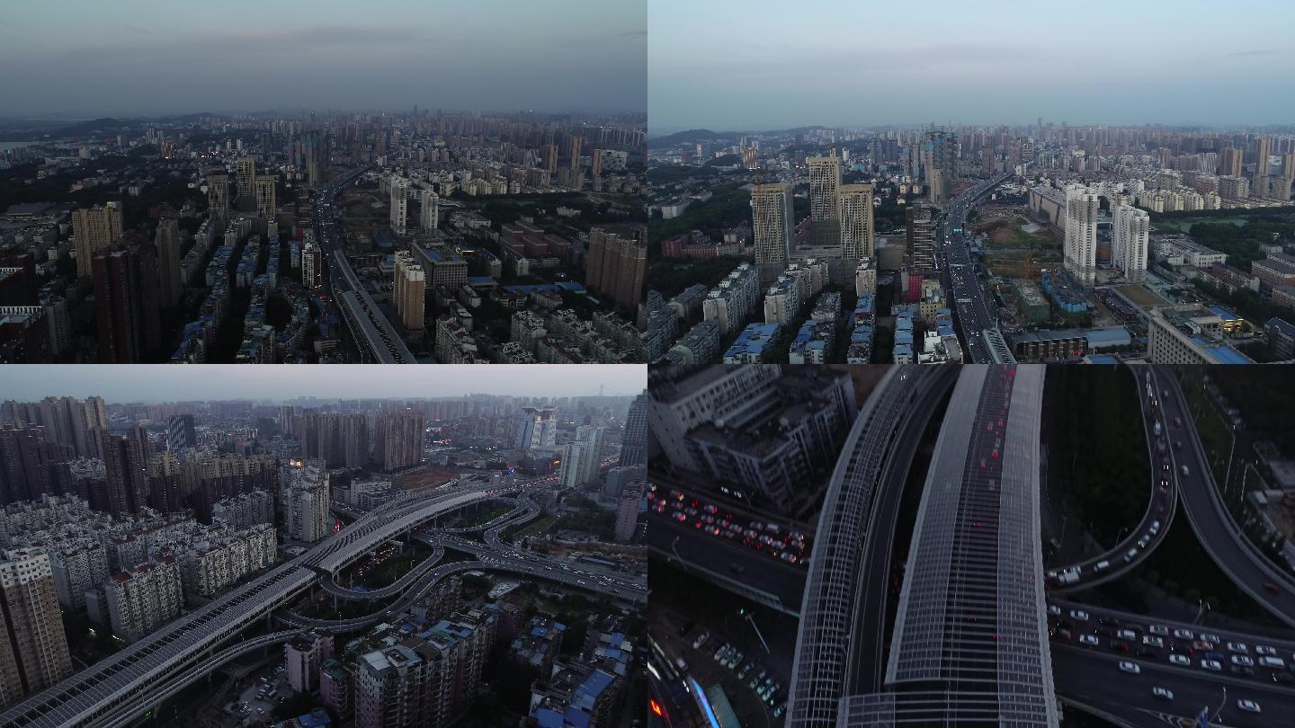 武汉狮城立交武昌高空眺望长江大全景航拍