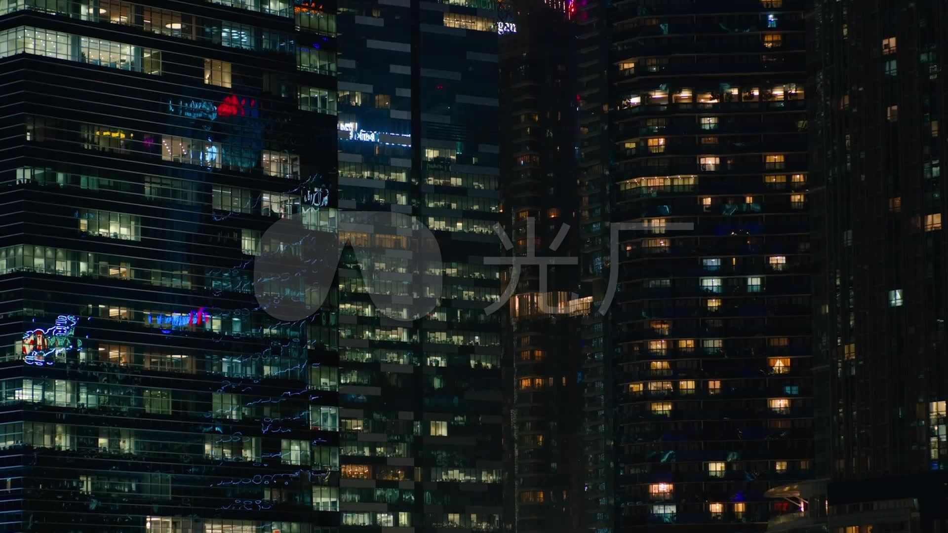 夜晚城市建筑物夜景-晚上商务楼住宅楼灯光_1920x1080