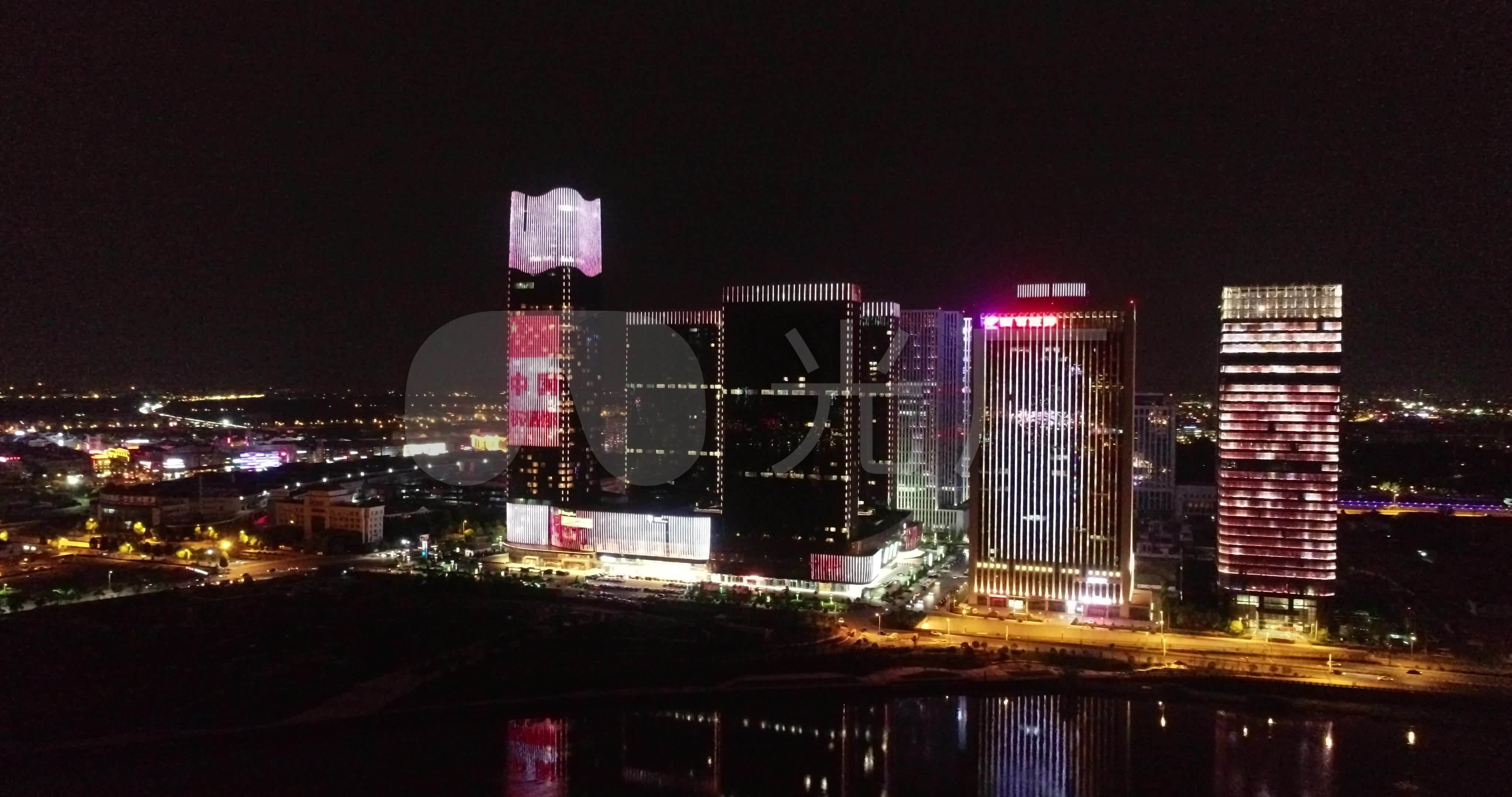 浙江金华义乌繁华夜景航拍4k超清素材_4096x2160_高清视频素材下载